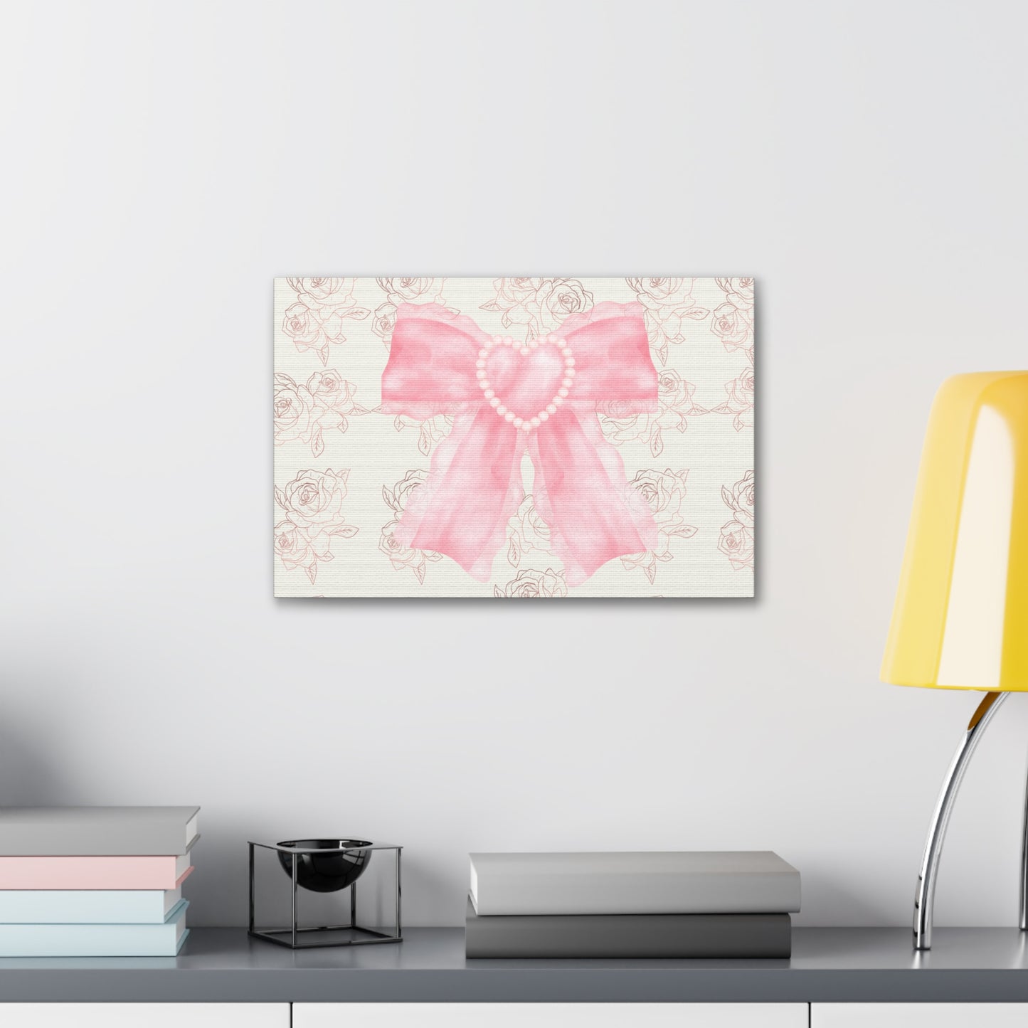 Pink & White Coquette Heart Bow Roses Wrapped Gallery Canvas Art - Multiple Sizes