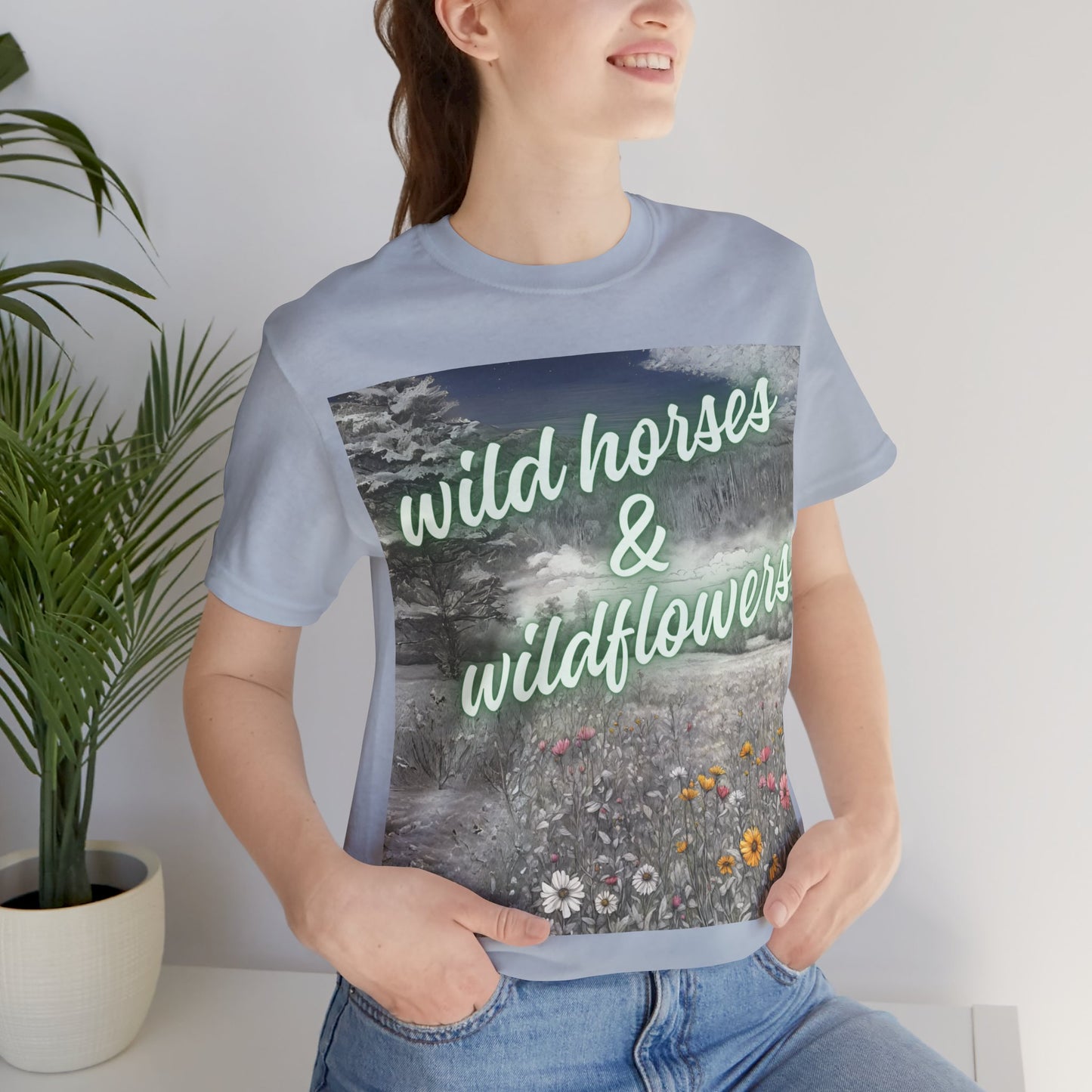 Wild Horses & Wildflowers Country Cowgirl Women's Jersey Short Sleeved Tee Size S-2xl