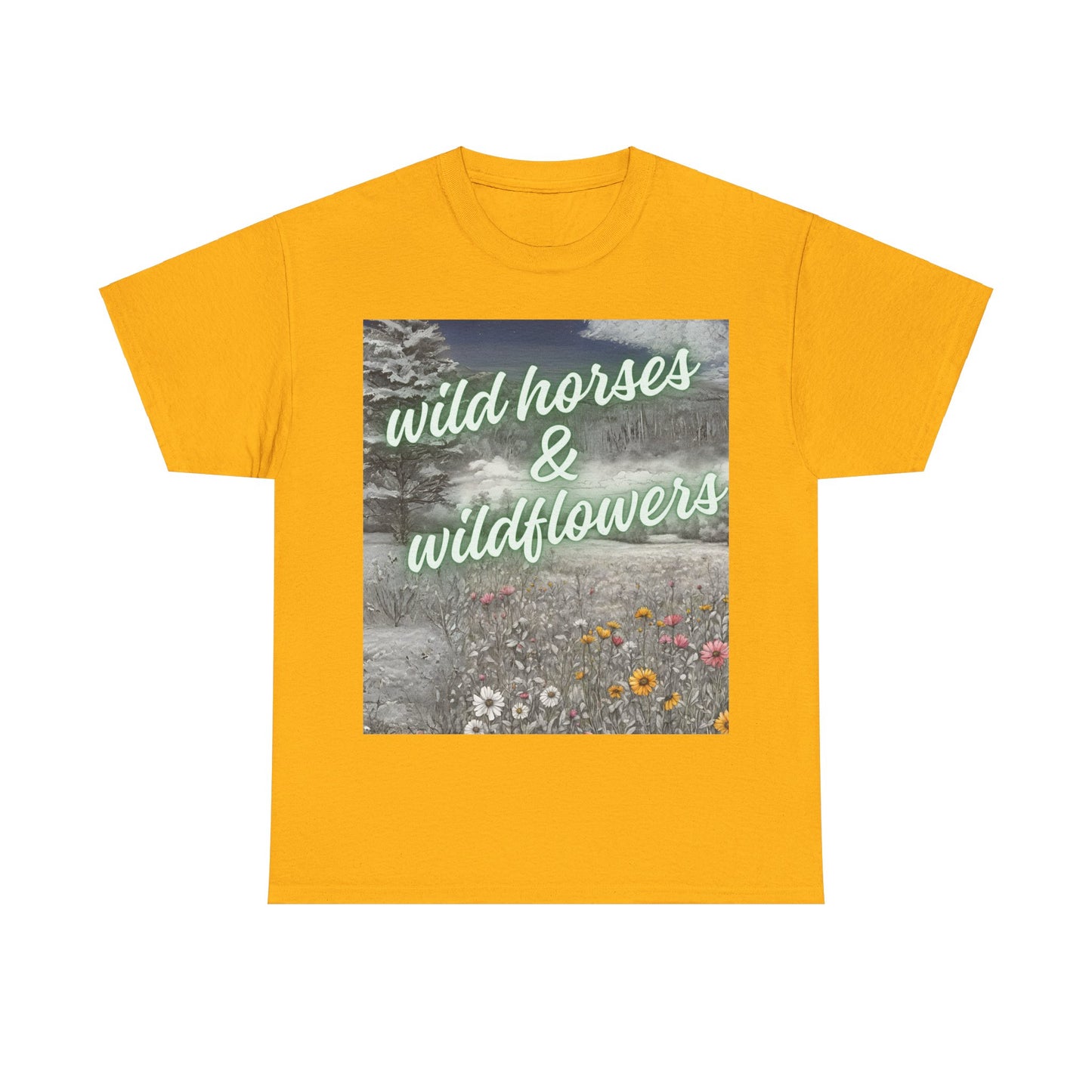 Wild Horses & Wildflowers Country Cowgirl Women's Plus Short Sleeved Cotton Tee Size xl-5xl