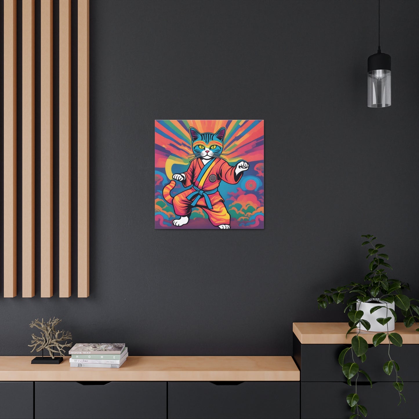 Colorful Psychedelic Ninja Karate Kitty Cat Canvas Wrapped Art Multiple Sizes