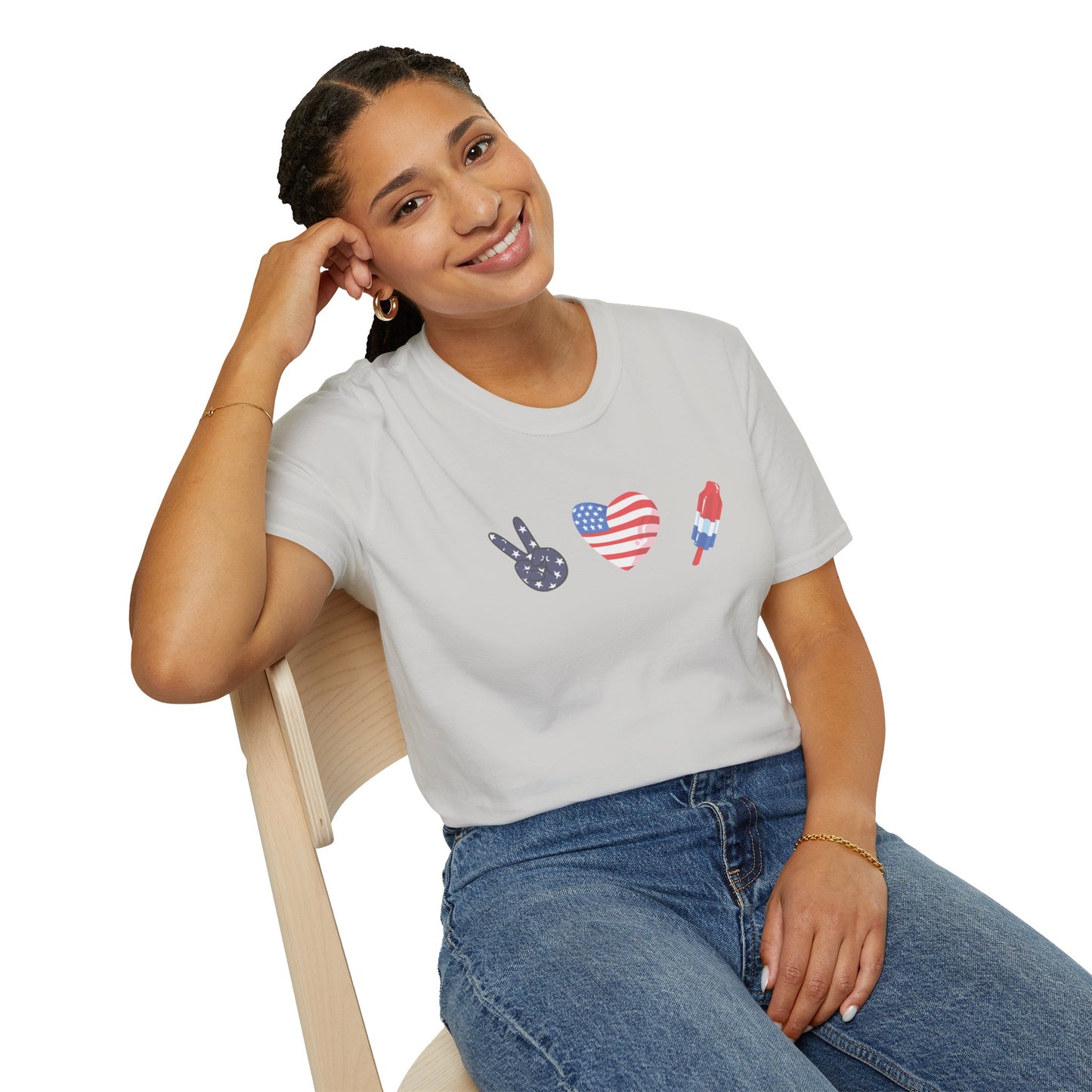 USA Peace Love Red, White & Blue 4th Women's Softstyle Plus Short Sleeve T-Shirt Sizes xl-5xl