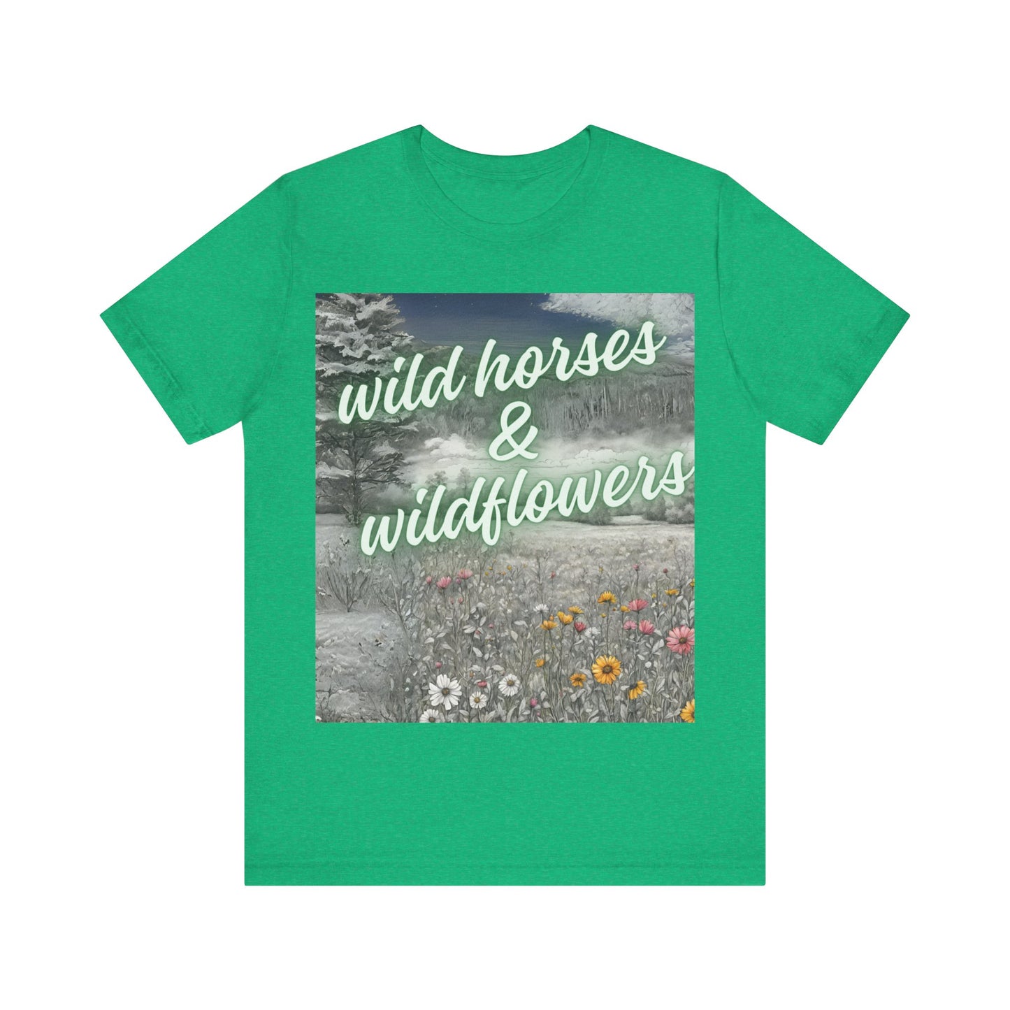 Wild Horses & Wildflowers Country Cowgirl Women's Jersey Short Sleeved Tee Size S-2xl