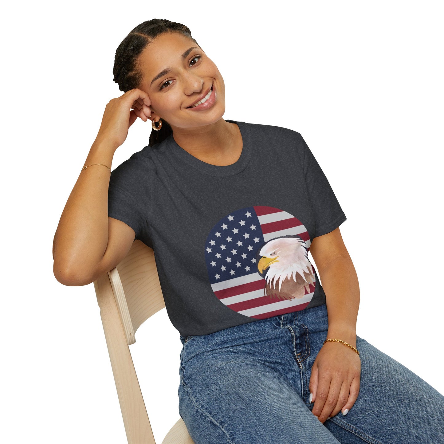 Red, White & Blue Eagle and Flag Antique 4th Softstyle Plus Short Sleeve T-Shirt Multiple Sizes xl-5xl