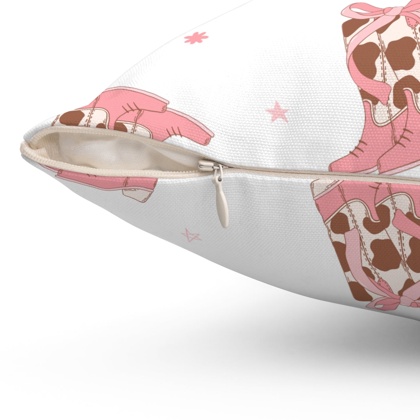 Pink Coquette Cowgirl Boots & Bows Patterned Square Pillow Multiple Sizes