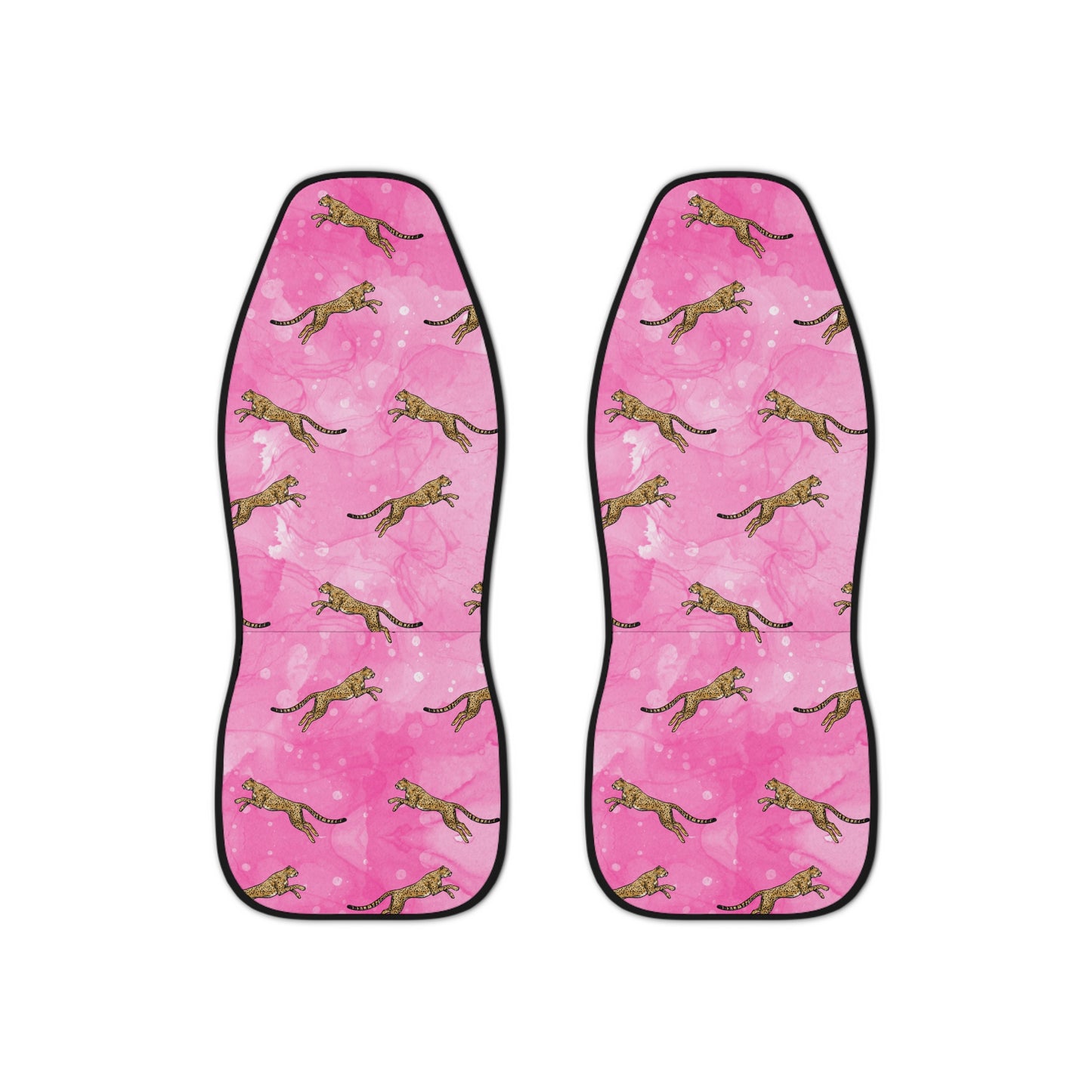 Pink Watercolor & Jumping Cheetah Leopard Car Seat Covers