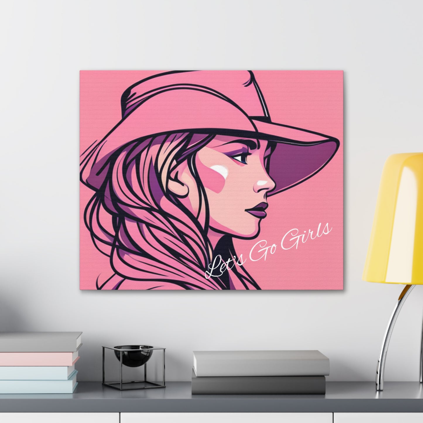 Pink Cowgirl Let's Go Girls Wrapped Canvas Art Multiple Sizes