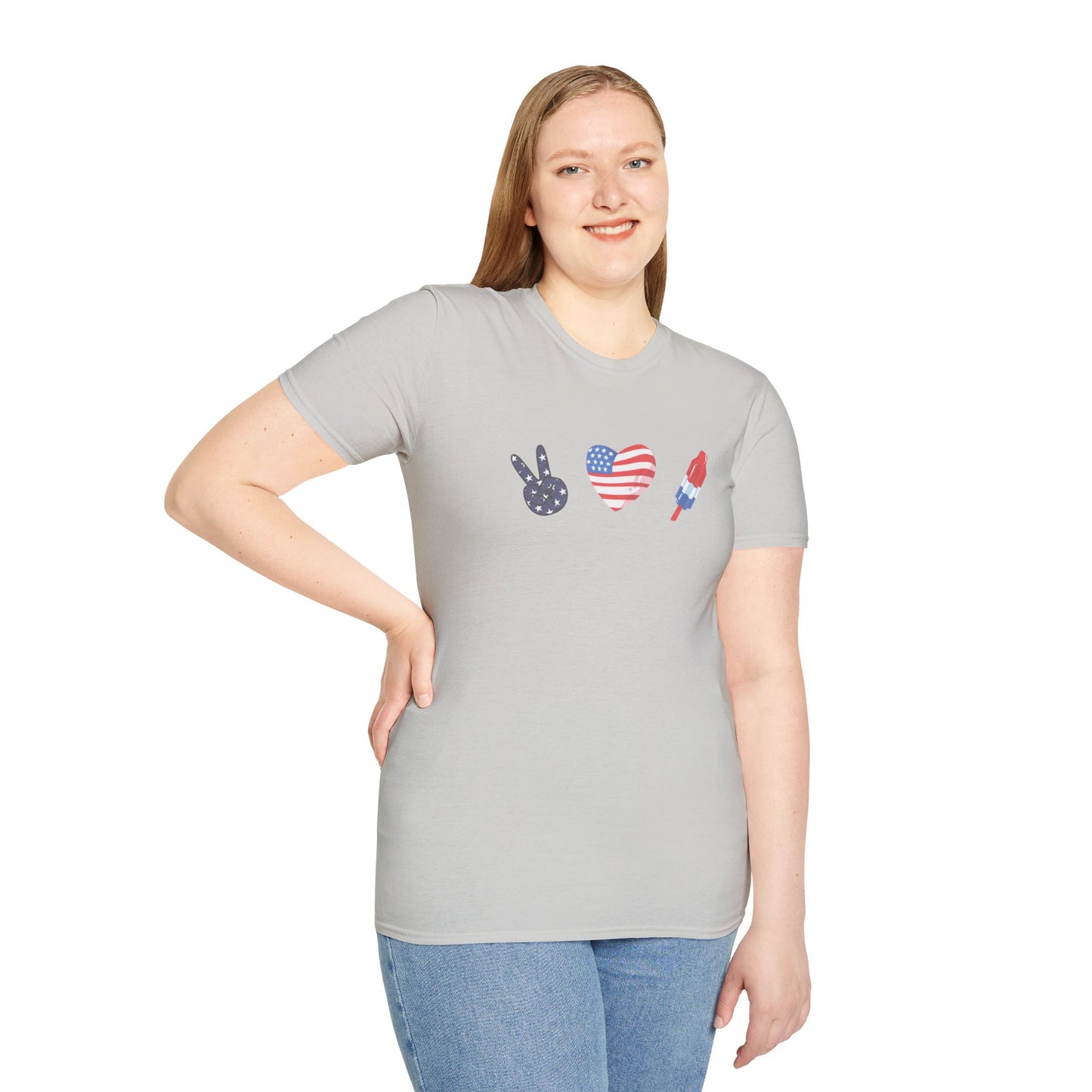 USA Peace Love Red, White & Blue 4th Women's Softstyle Plus Short Sleeve T-Shirt Sizes xl-5xl