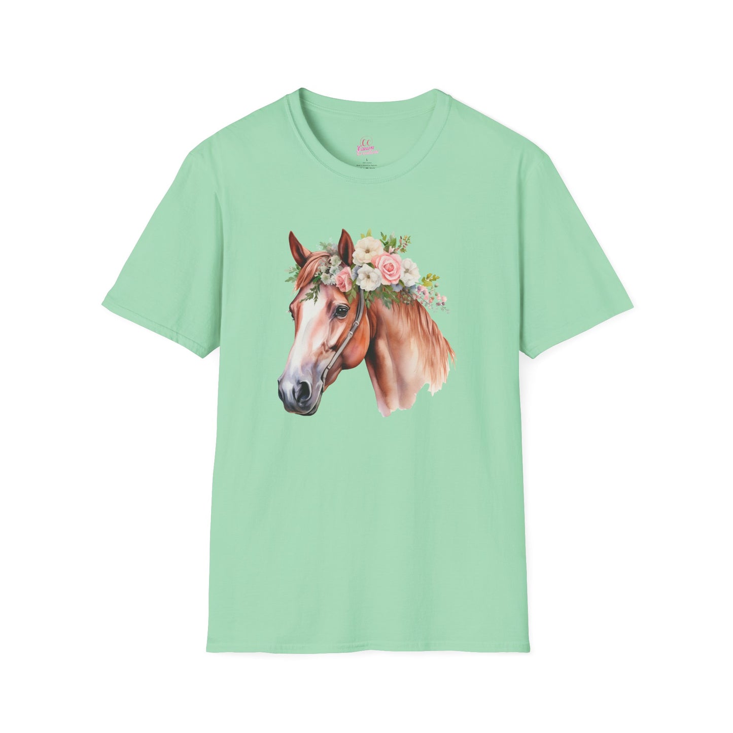 Pink Rose Flower Horse Princess Women's Plus Cotton Short Sleeved Tee Size xl-5xl