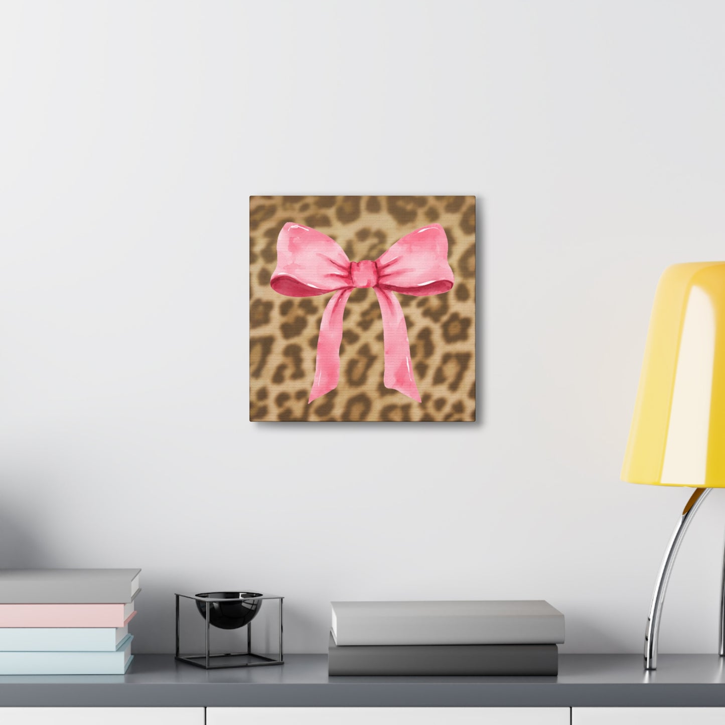 Leopard and Pink Coquette Bow Canvas Wrapped Art Multiple Sizes