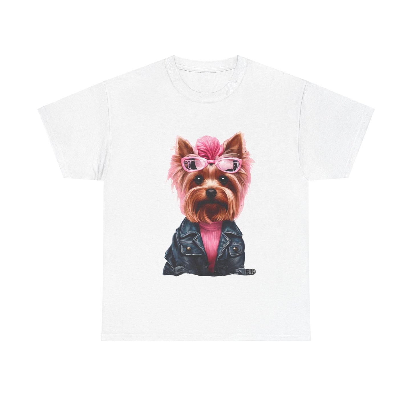 Preppy Pink Biker Yorkie Puppy Women's Plus Cotton Short Sleeved Tee Size xl-5xl