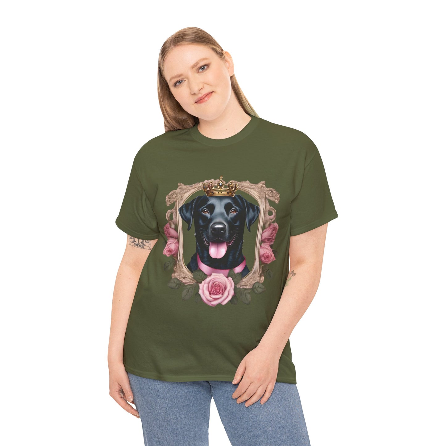 Coquette Pink Rose Smiling Black Labrador Prince Princess Puppy Dog Women's Plus Cotton Tee Size xl-5xl