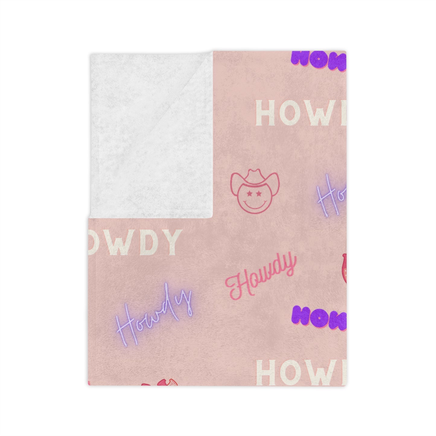 Pink Purple Howdy Cowgirl Pattern Velvet Microfiber Blanket Multiple Sizes