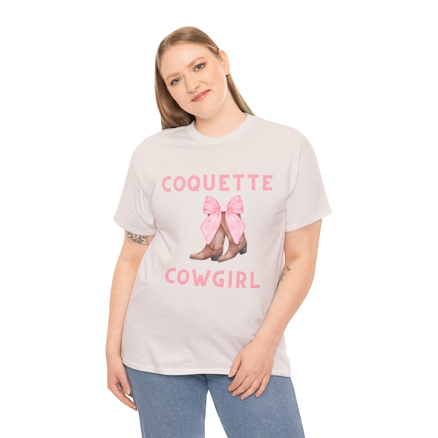 Coquette Cowgirl Bow & Boots Women's Plus Short Sleeved Cotton Tee Size xl-5xl