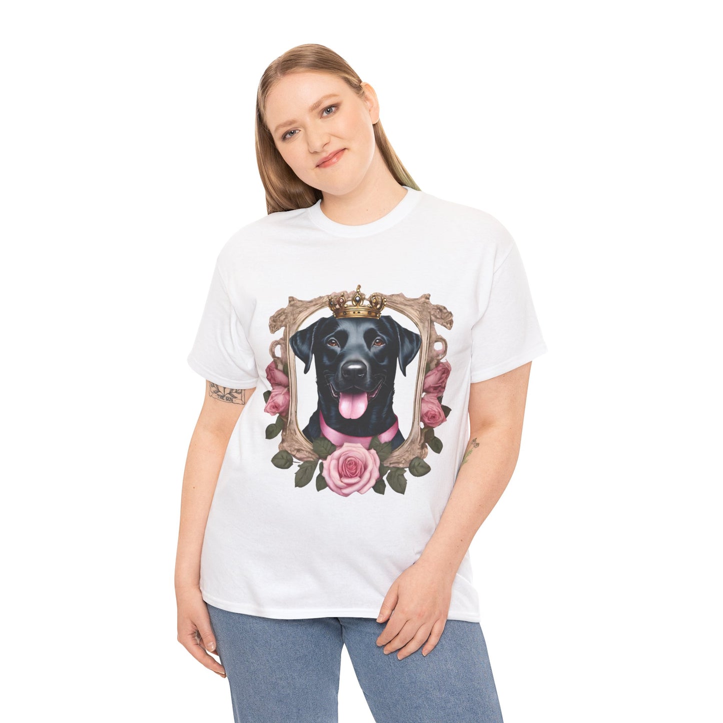 Coquette Pink Rose Smiling Black Labrador Prince Princess Puppy Dog Women's Plus Cotton Tee Size xl-5xl
