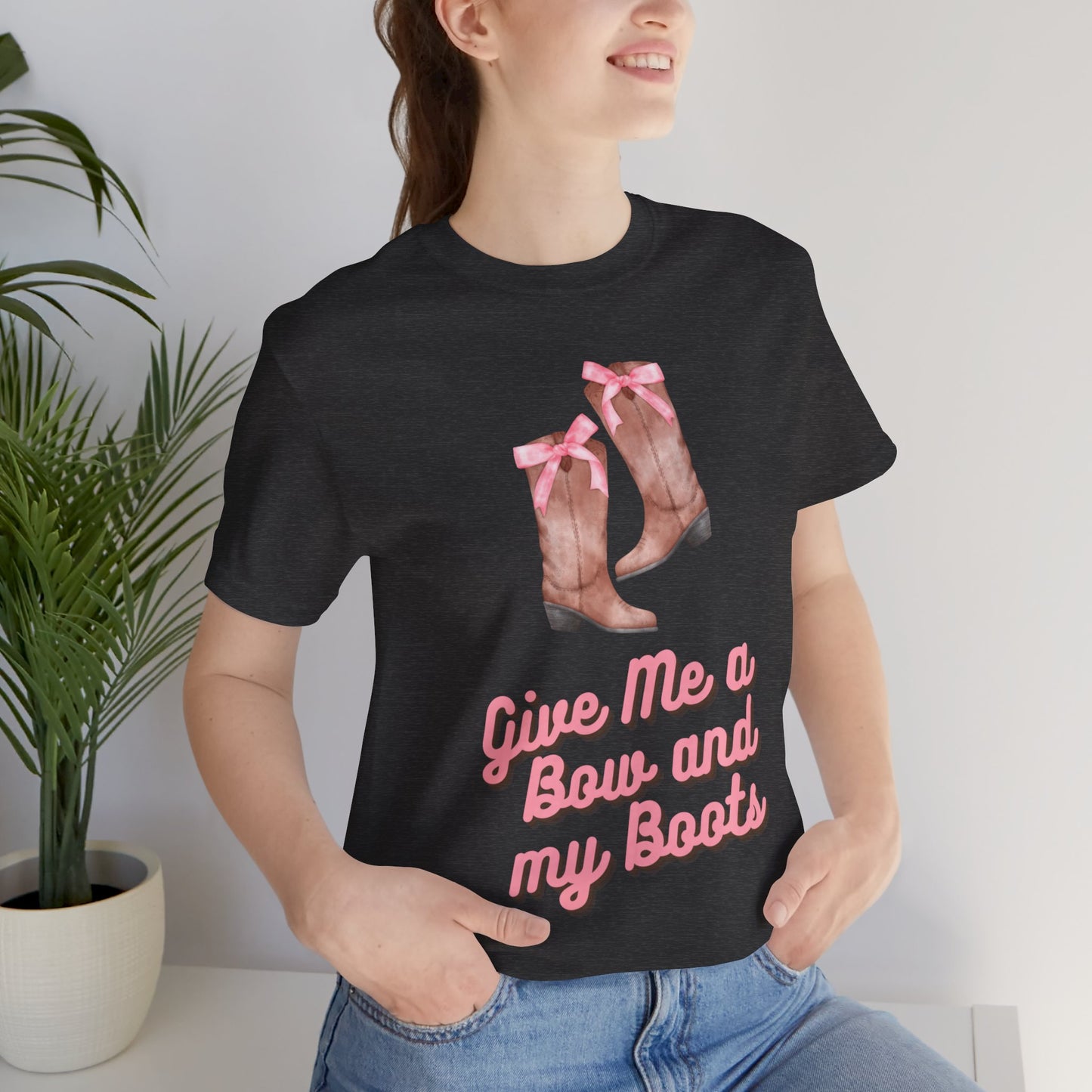 Pink Cowgirl Bow & Boots Women's Jersey Short Sleeved Tee Size S-2xl