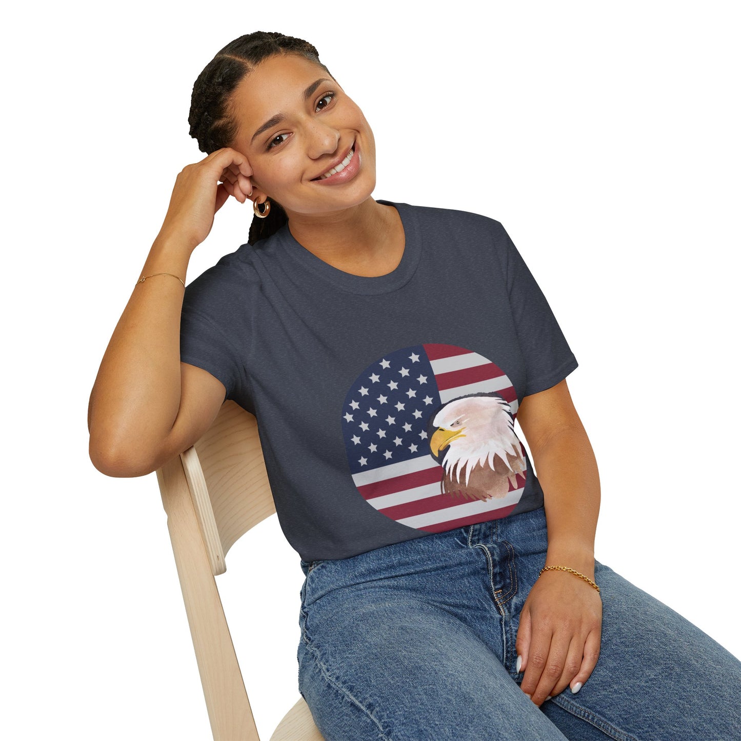 Red, White & Blue Eagle and Flag Antique 4th Softstyle Plus Short Sleeve T-Shirt Multiple Sizes xl-5xl