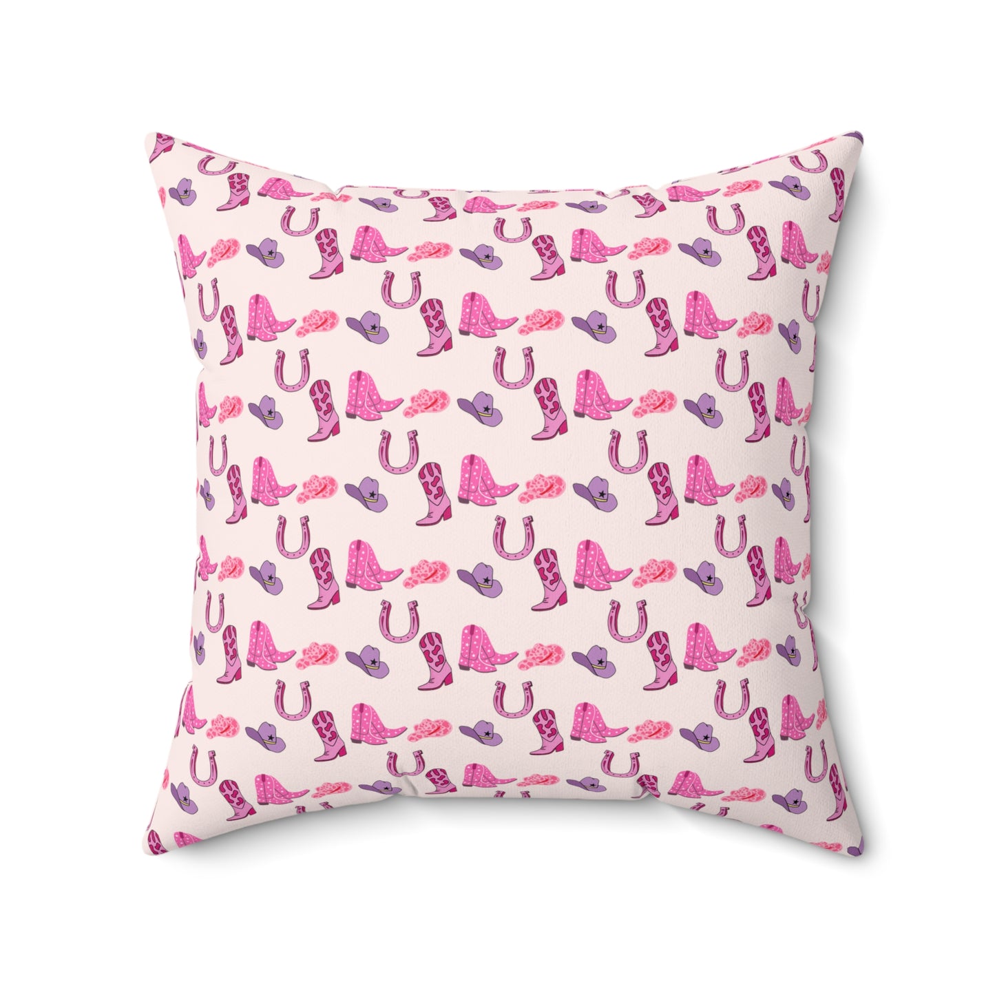 Yee Haw! Pink & Purple Cowgirl Hat & Boots Patterned Square Pillow Multiple Sizes