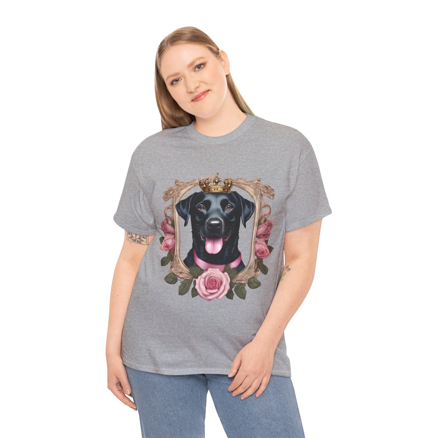 Coquette Pink Rose Smiling Black Labrador Prince Princess Puppy Dog Women's Plus Cotton Tee Size xl-5xl