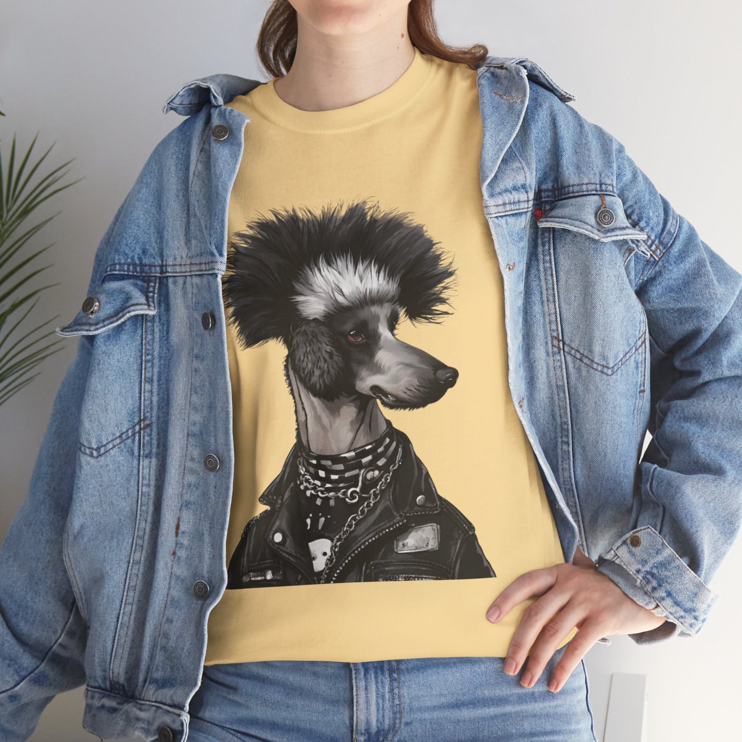 Black & White Punk Rock Poodle Puppy Dog Women's Plus Cotton Tee Size xl-5xl