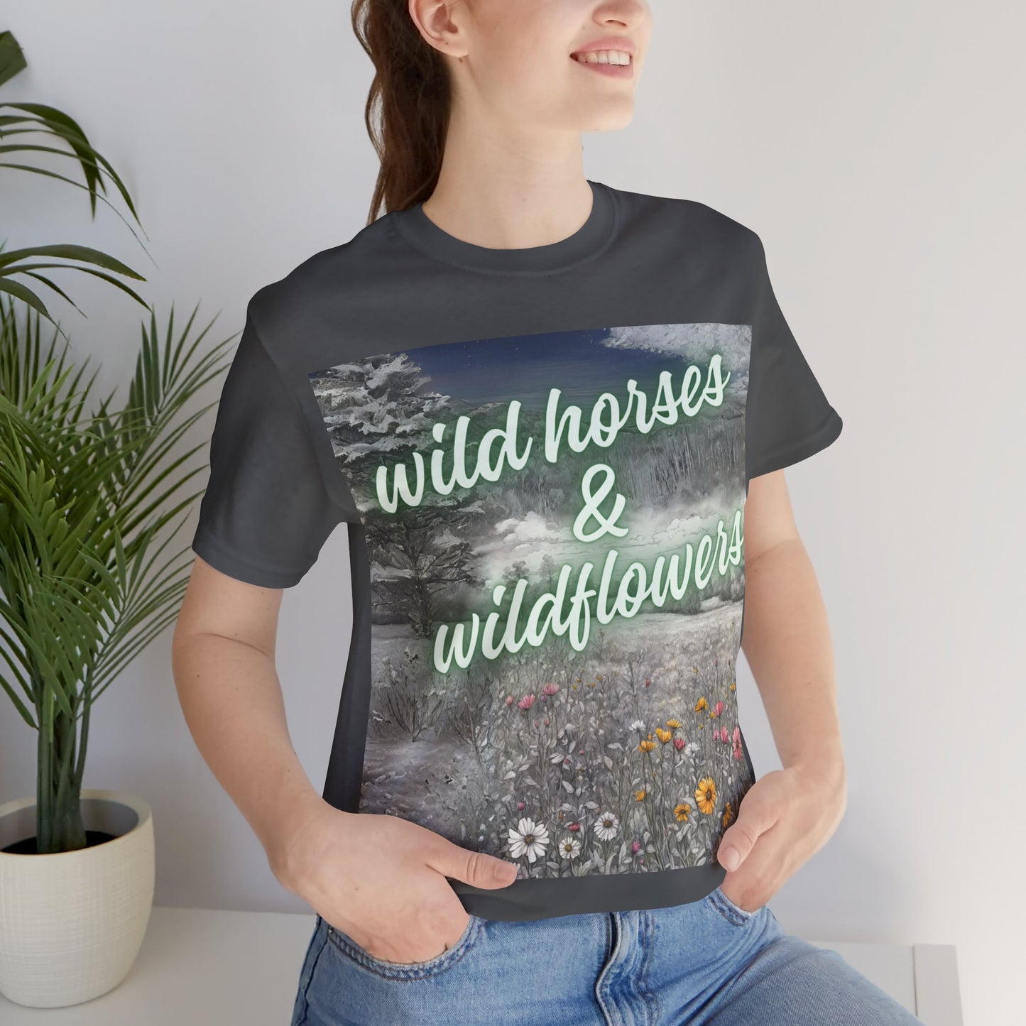 Wild Horses & Wildflowers Country Cowgirl Women's Jersey Short Sleeved Tee Size S-2xl