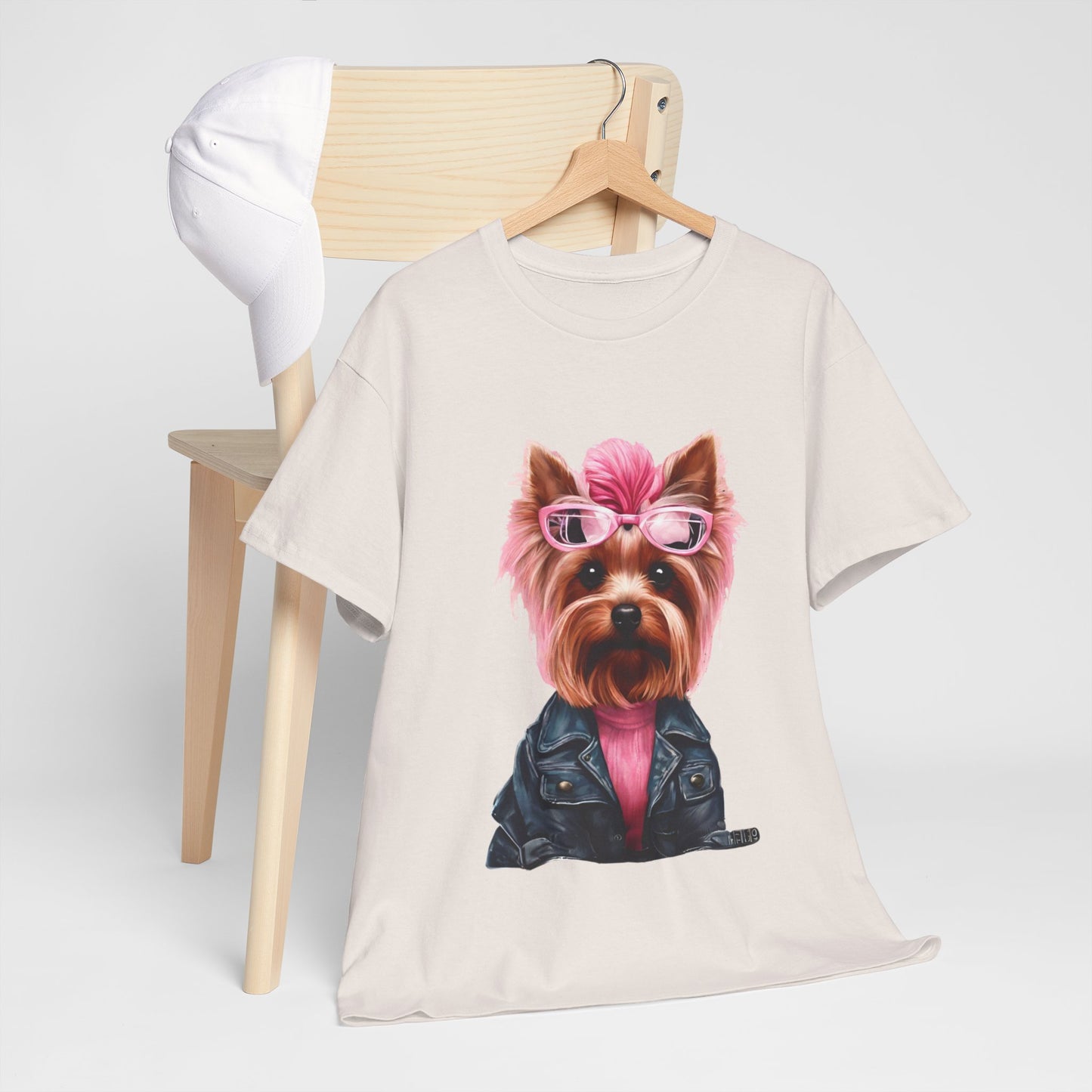 Preppy Pink Biker Yorkie Puppy Women's Plus Cotton Short Sleeved Tee Size xl-5xl