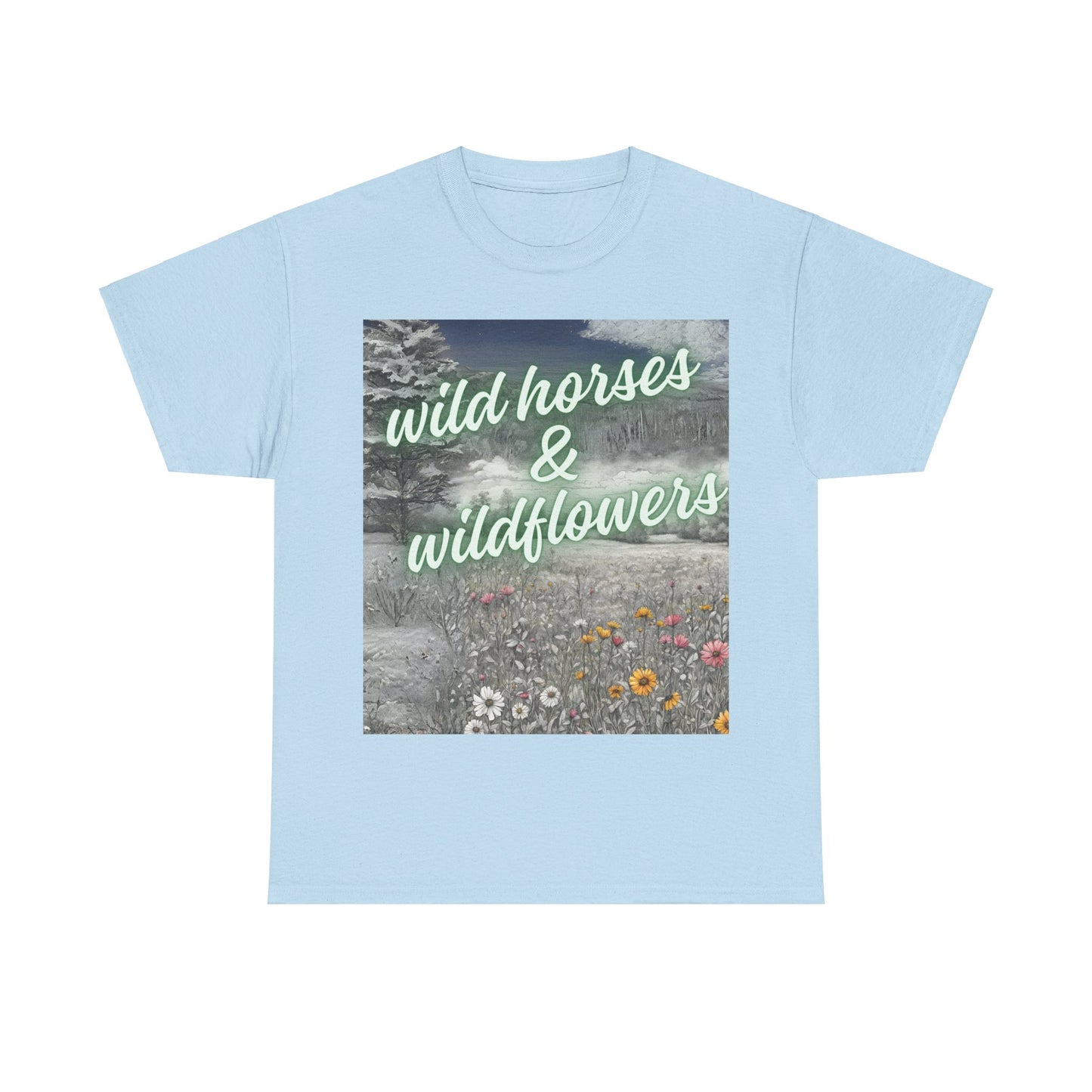 Wild Horses & Wildflowers Country Cowgirl Women's Plus Short Sleeved Cotton Tee Size xl-5xl