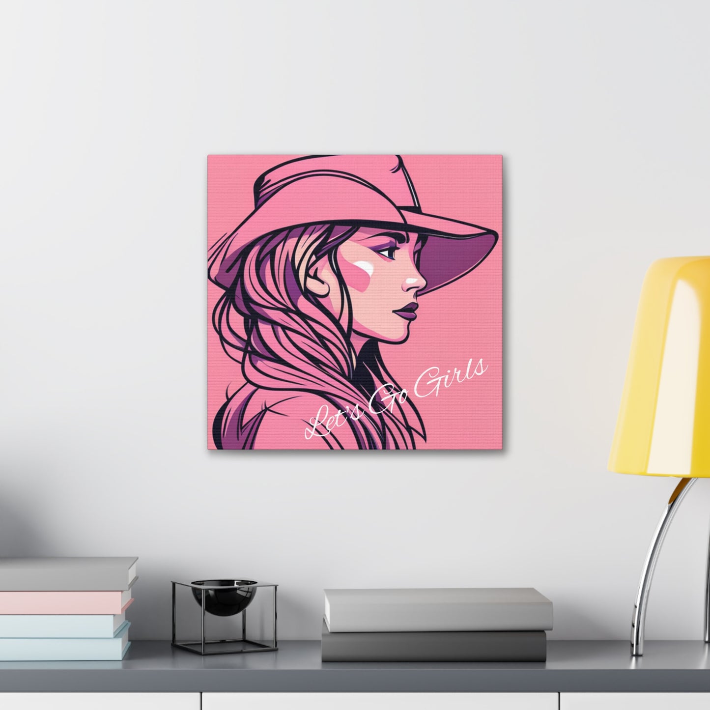 Pink Cowgirl Let's Go Girls Wrapped Canvas Art Multiple Sizes