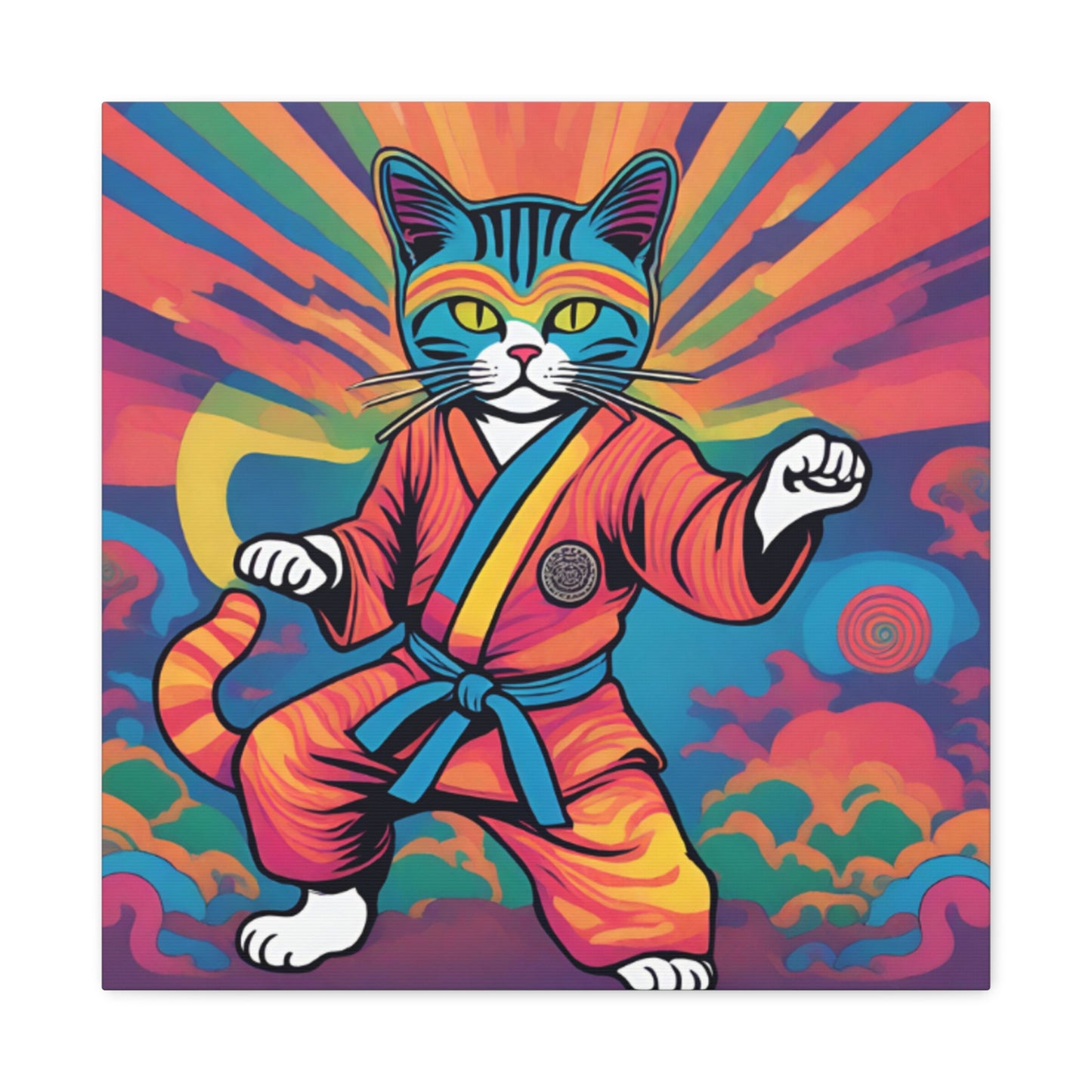 Colorful Psychedelic Ninja Karate Kitty Cat Canvas Wrapped Art Multiple Sizes