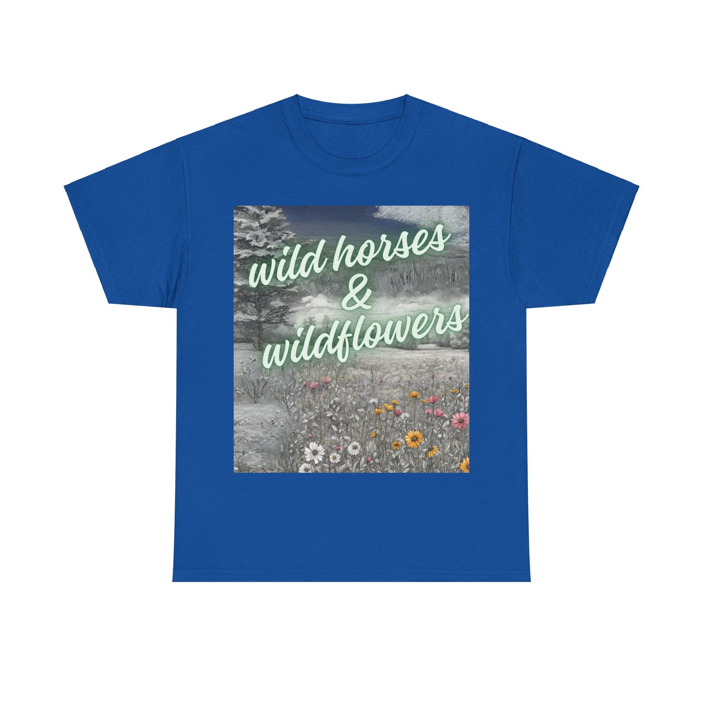 Wild Horses & Wildflowers Country Cowgirl Women's Plus Short Sleeved Cotton Tee Size xl-5xl