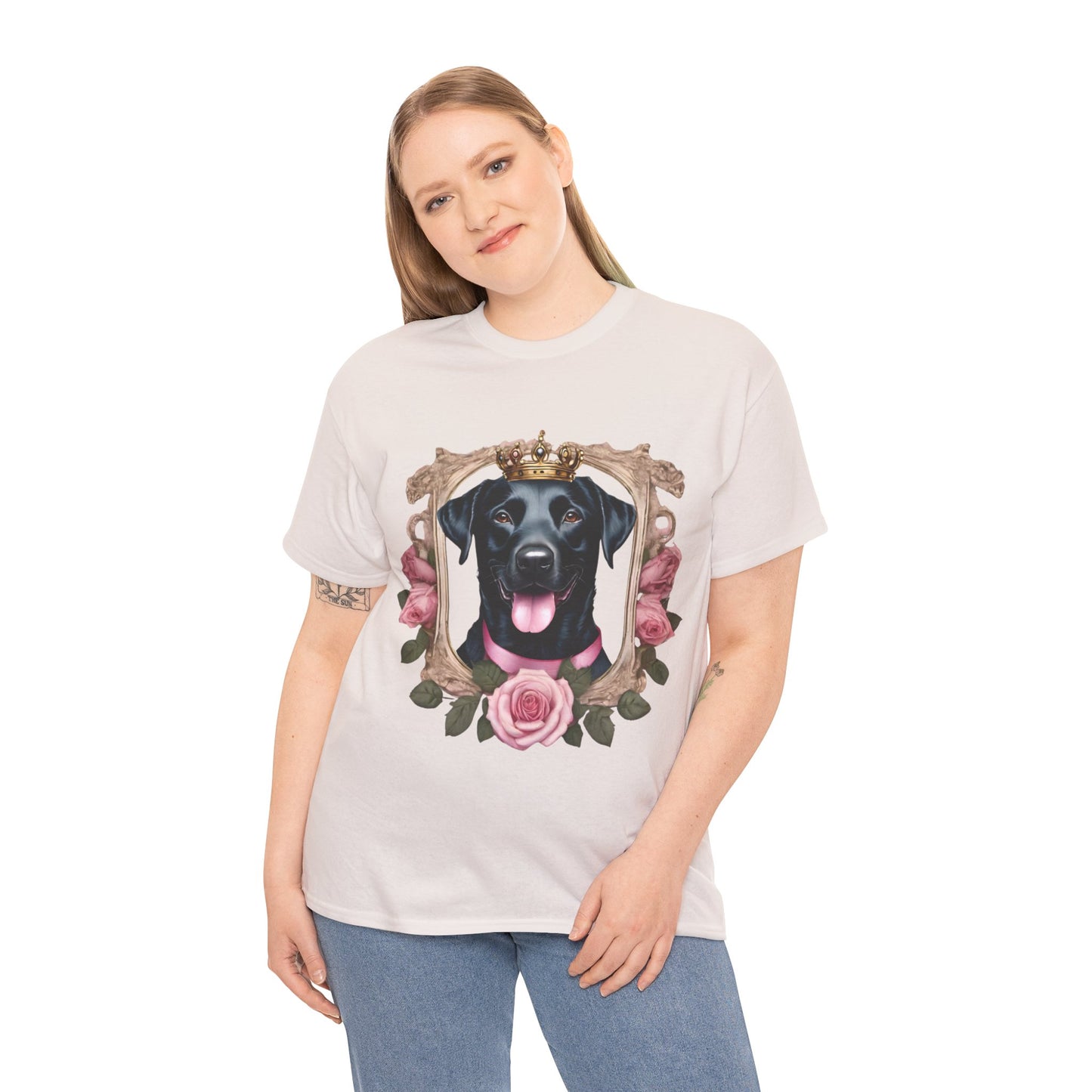 Coquette Pink Rose Smiling Black Labrador Prince Princess Puppy Dog Women's Plus Cotton Tee Size xl-5xl