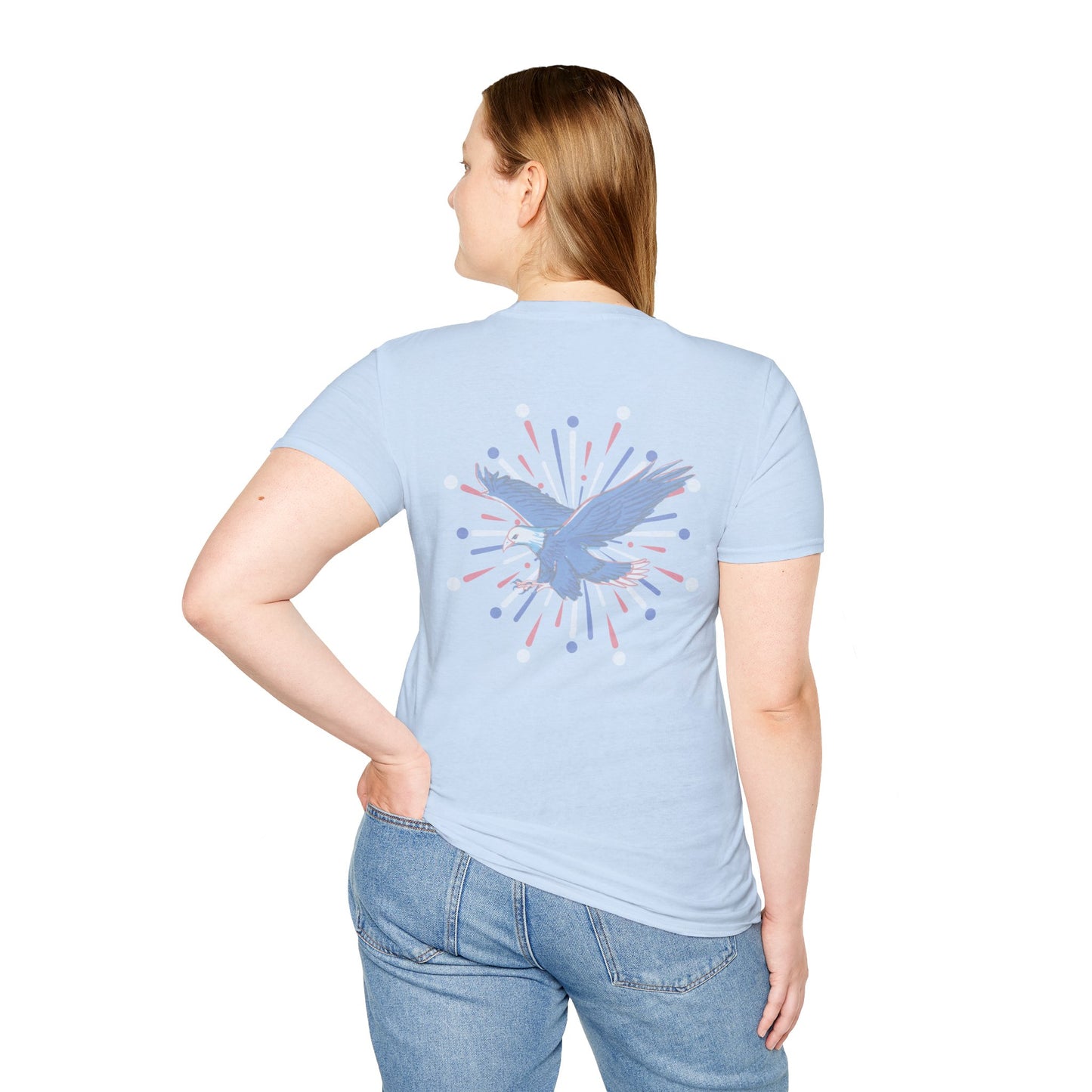 USA 'Merica Red, White & Blue Eagle 4th Women's Softstyle Plus Short Sleeve Double-Sided T-Shirt Sizes xl-5xl