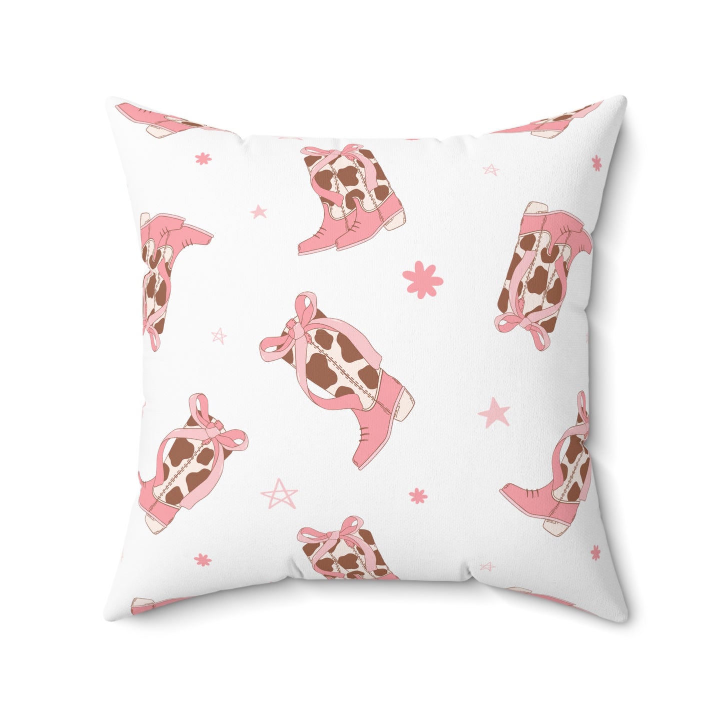Pink Coquette Cowgirl Boots & Bows Patterned Square Pillow Multiple Sizes