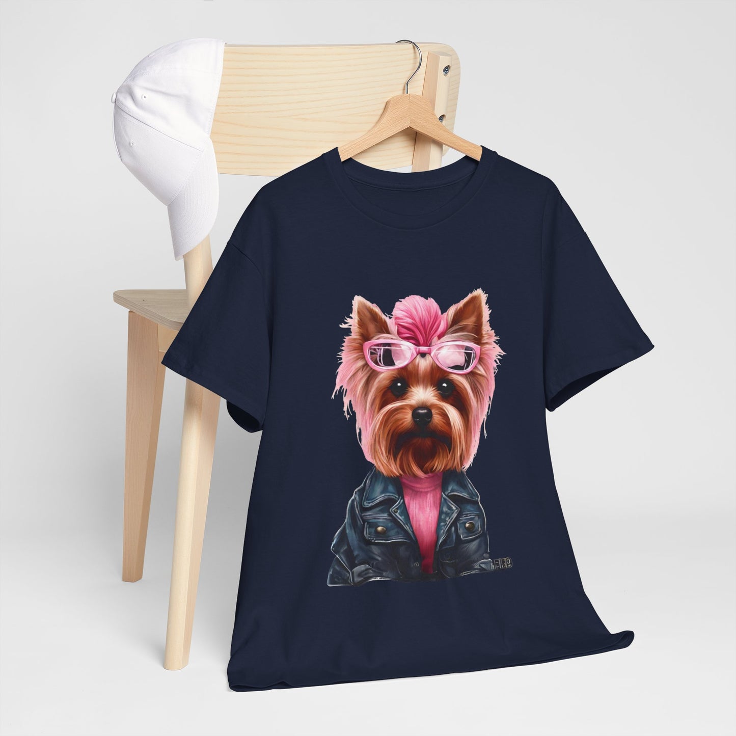 Preppy Pink Biker Yorkie Puppy Women's Plus Cotton Short Sleeved Tee Size xl-5xl