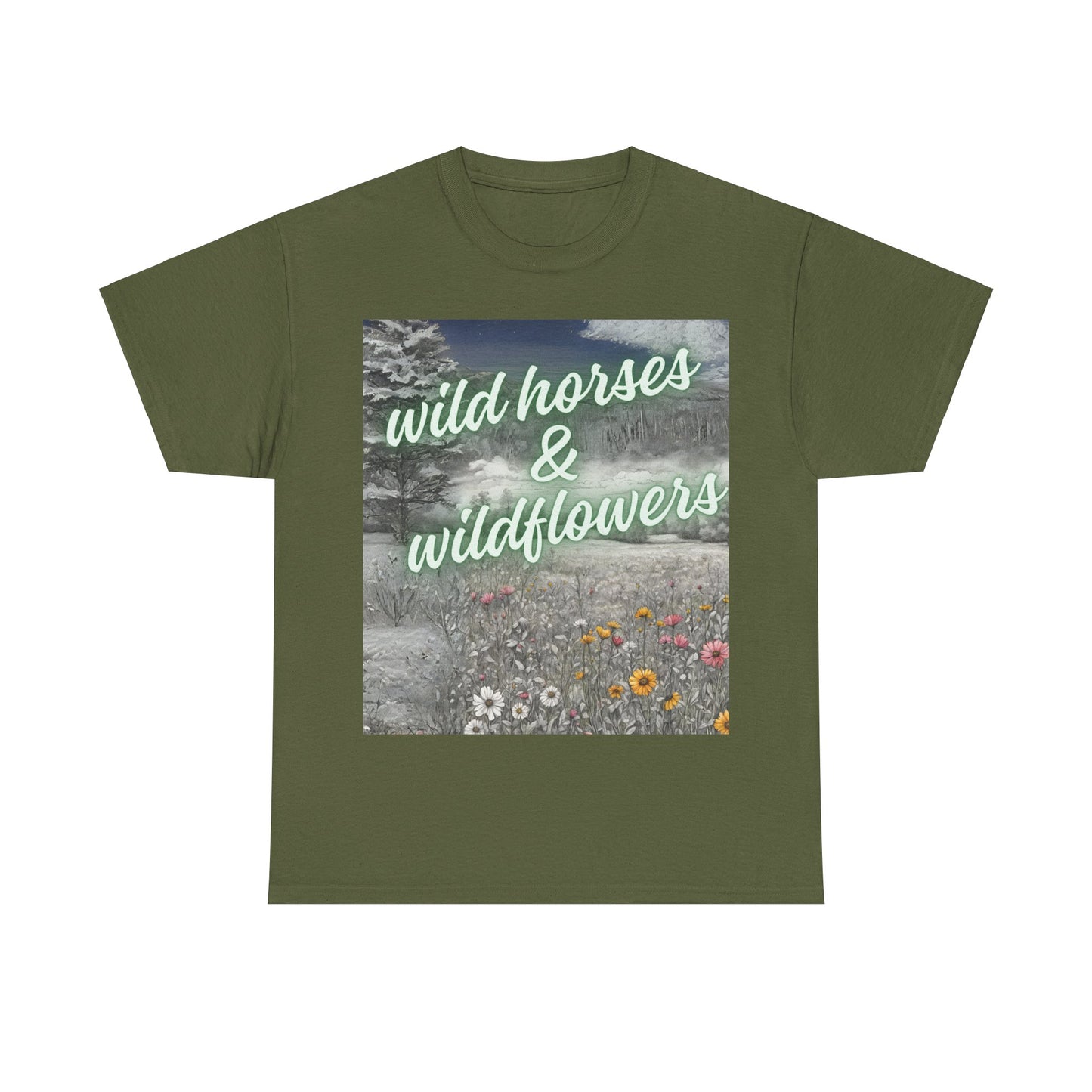 Wild Horses & Wildflowers Country Cowgirl Women's Plus Short Sleeved Cotton Tee Size xl-5xl
