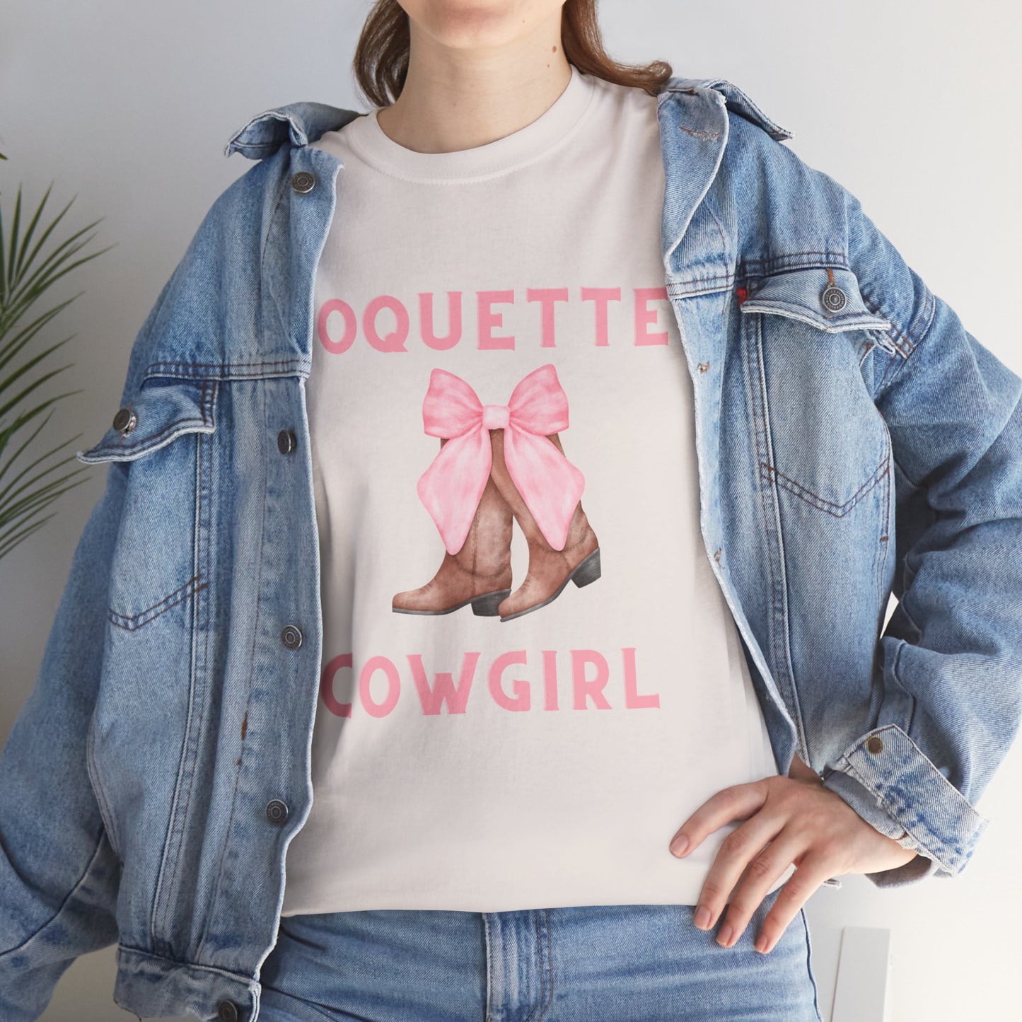 Coquette Cowgirl Bow & Boots Women's Plus Short Sleeved Cotton Tee Size xl-5xl