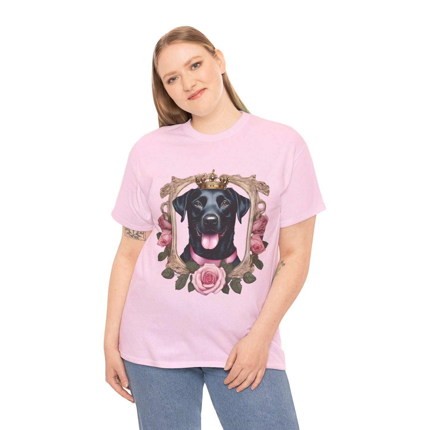 Coquette Pink Rose Smiling Black Labrador Prince Princess Puppy Dog Women's Plus Cotton Tee Size xl-5xl