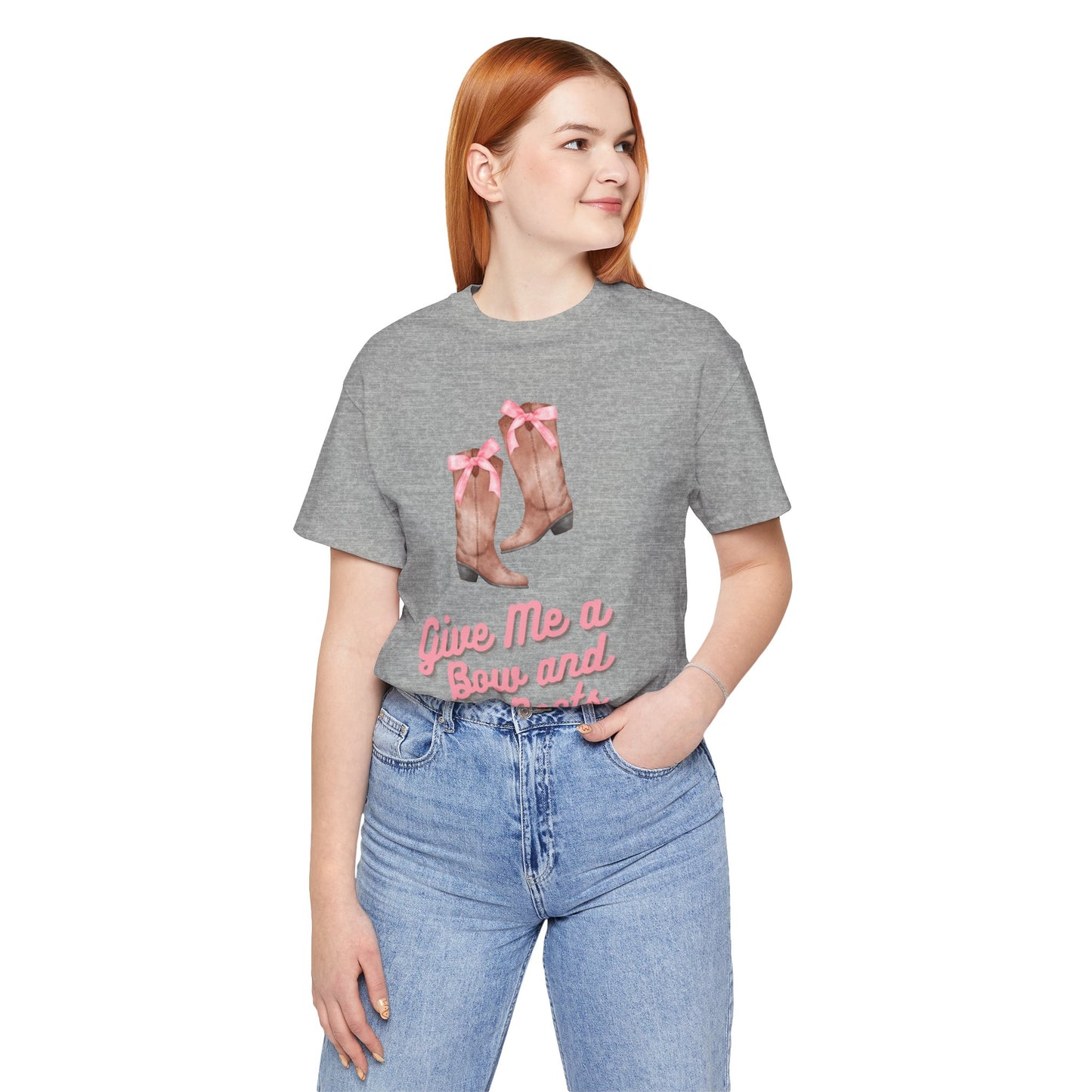Pink Cowgirl Bow & Boots Women's Jersey Short Sleeved Tee Size S-2xl