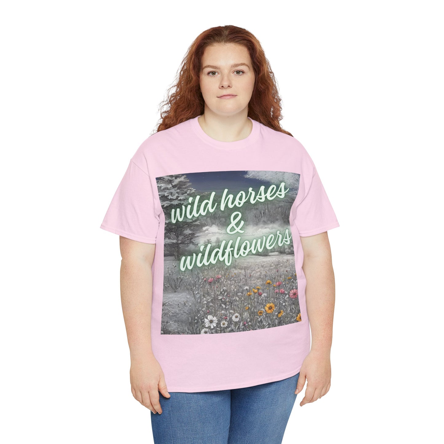 Wild Horses & Wildflowers Country Cowgirl Women's Plus Short Sleeved Cotton Tee Size xl-5xl