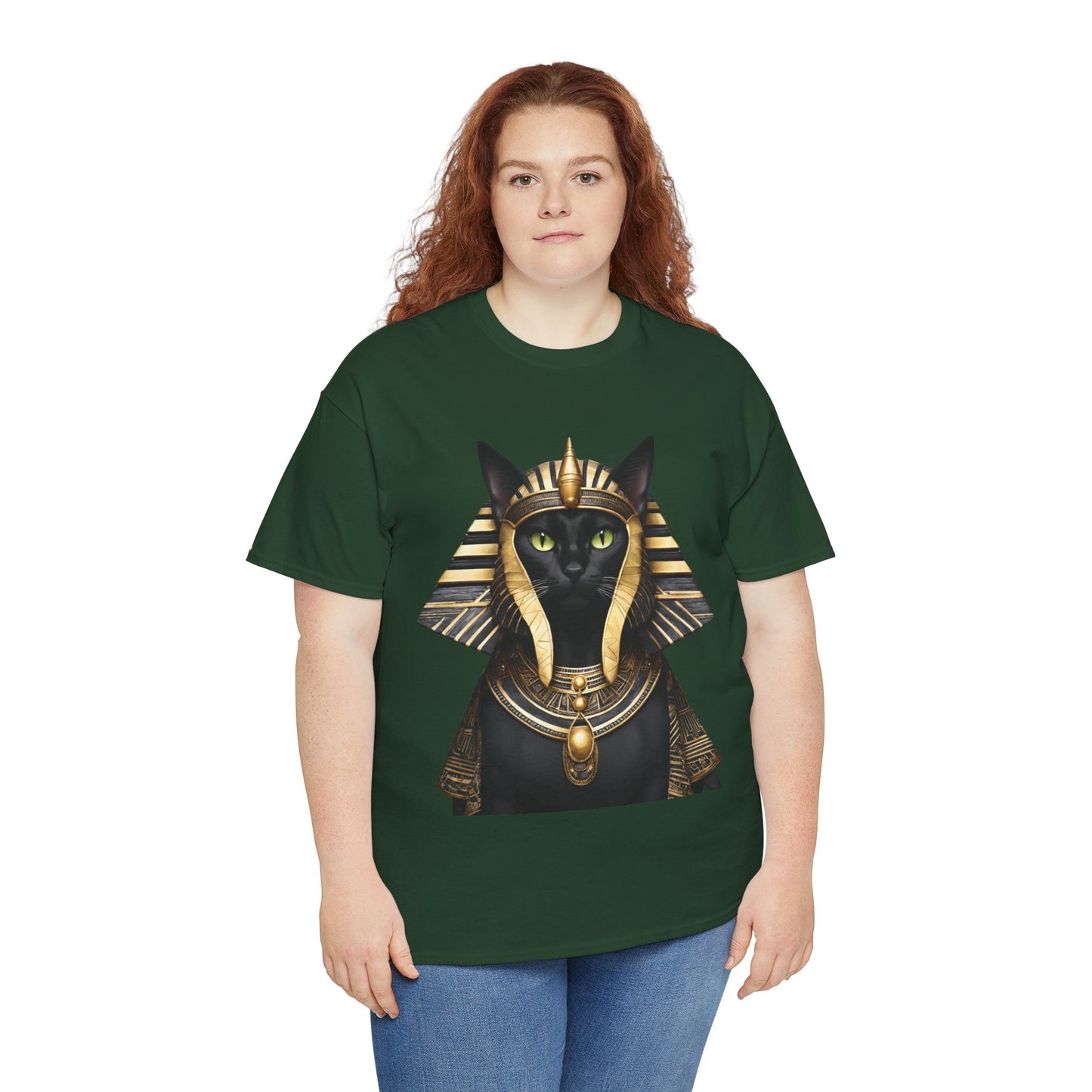 Black & Gold Egyptian Princess Pharaoh Kitty Cat Women's Plus Cotton Short Sleeved Tee Size xl-5xl