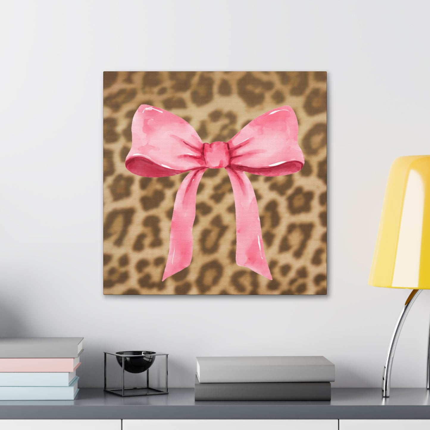 Leopard and Pink Coquette Bow Canvas Wrapped Art Multiple Sizes