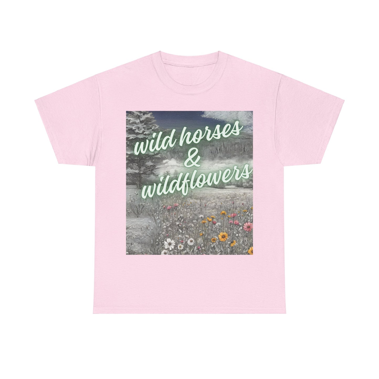 Wild Horses & Wildflowers Country Cowgirl Women's Plus Short Sleeved Cotton Tee Size xl-5xl