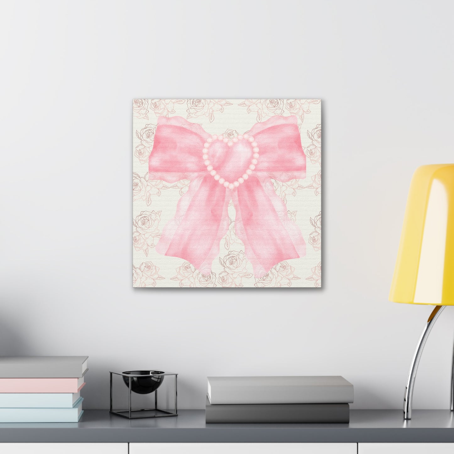 Pink & White Coquette Heart Bow Roses Wrapped Gallery Canvas Art - Multiple Sizes