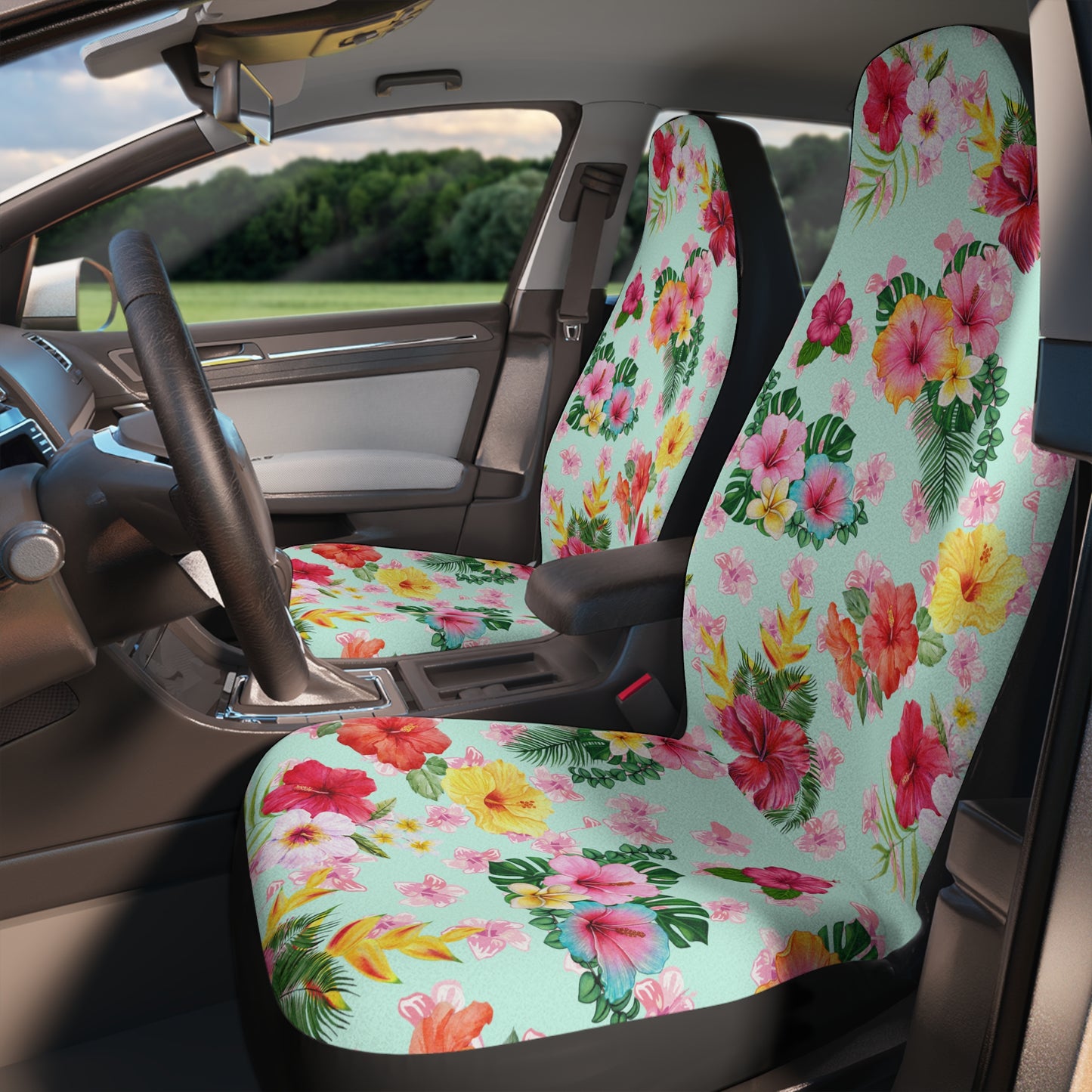 Hawaiin Pink, Orange & Yellow Hibiscus Car Seat Covers
