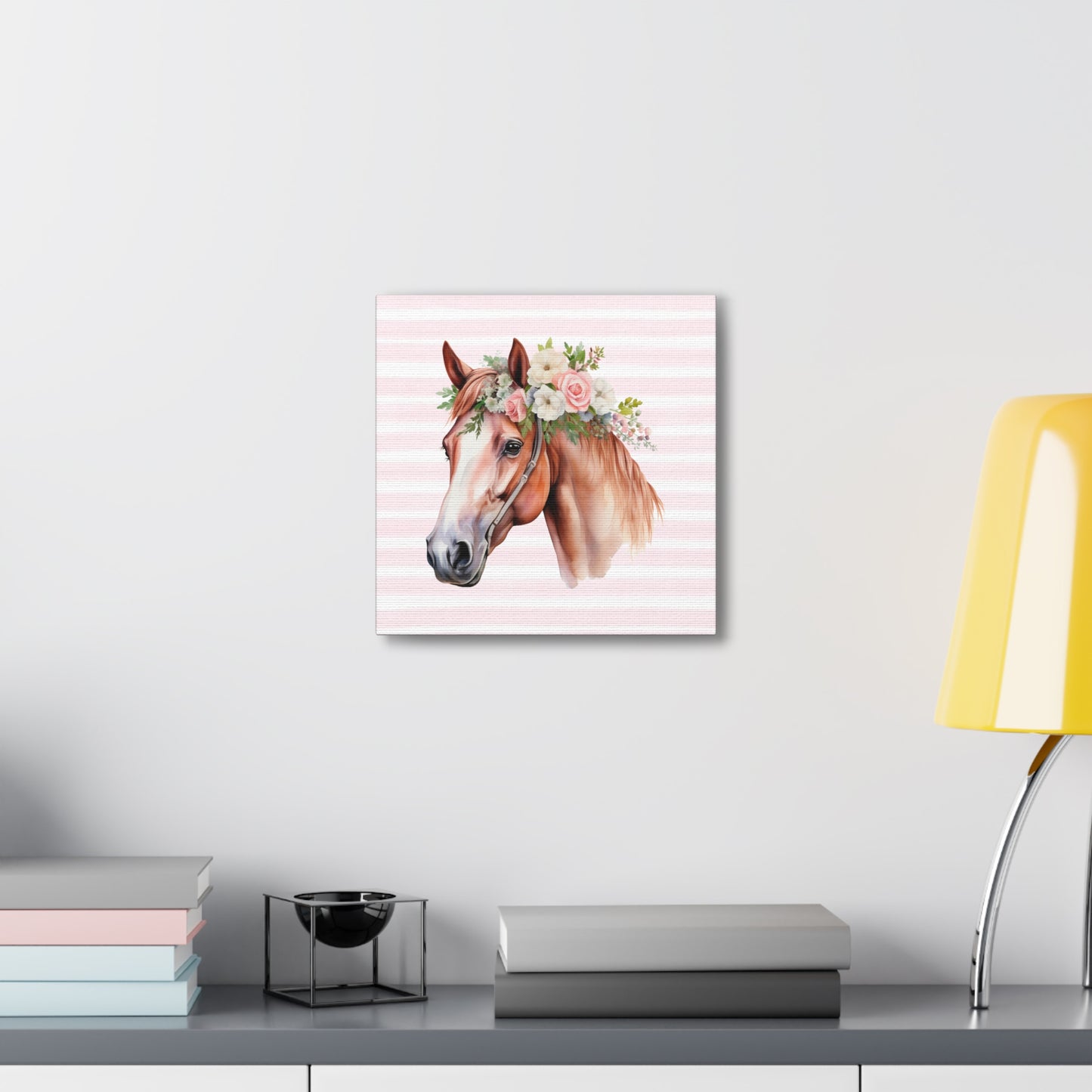Pink Coquette Horse with Pink Rose Crown Canvas Wrapped Art Multiple Sizes