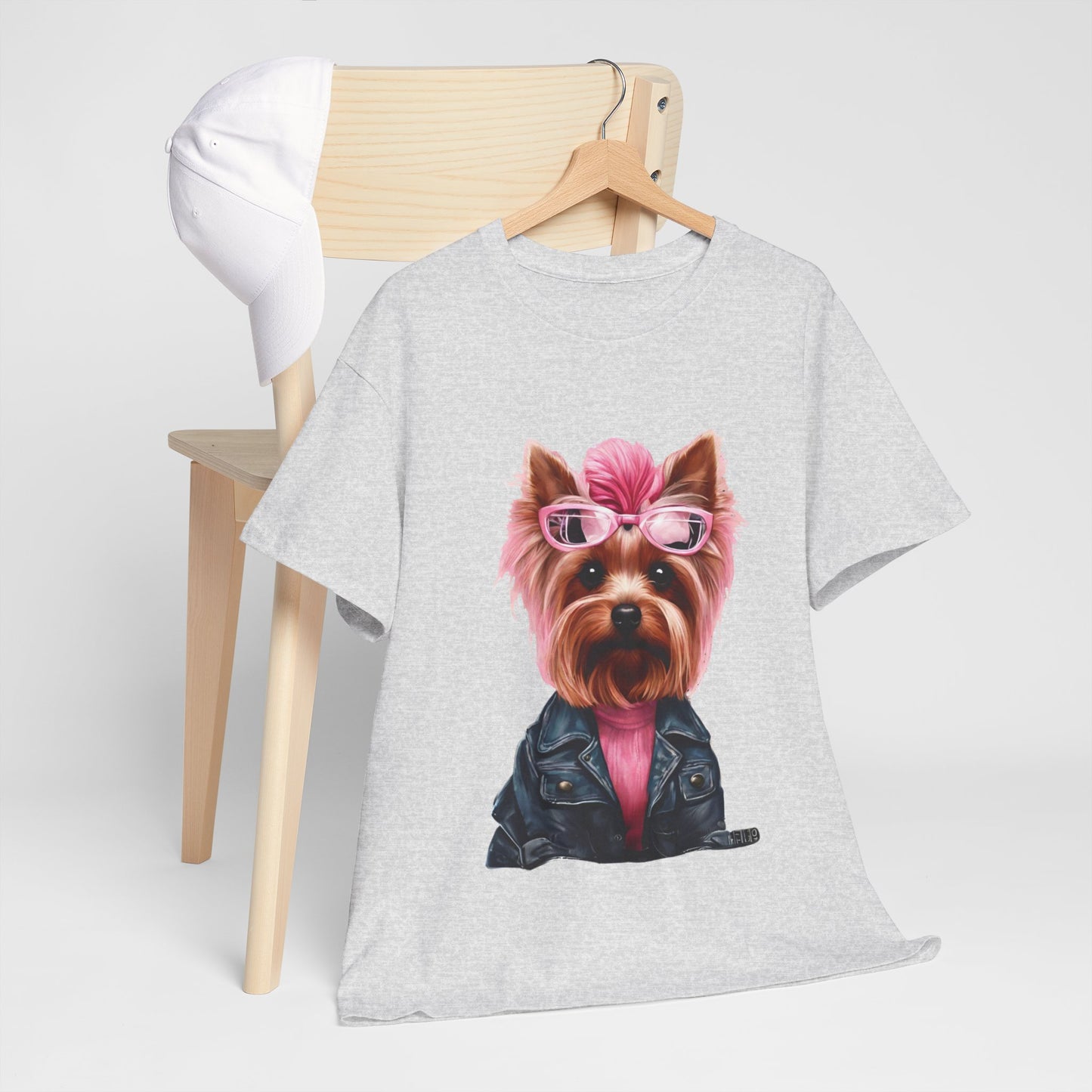 Preppy Pink Biker Yorkie Puppy Women's Plus Cotton Short Sleeved Tee Size xl-5xl