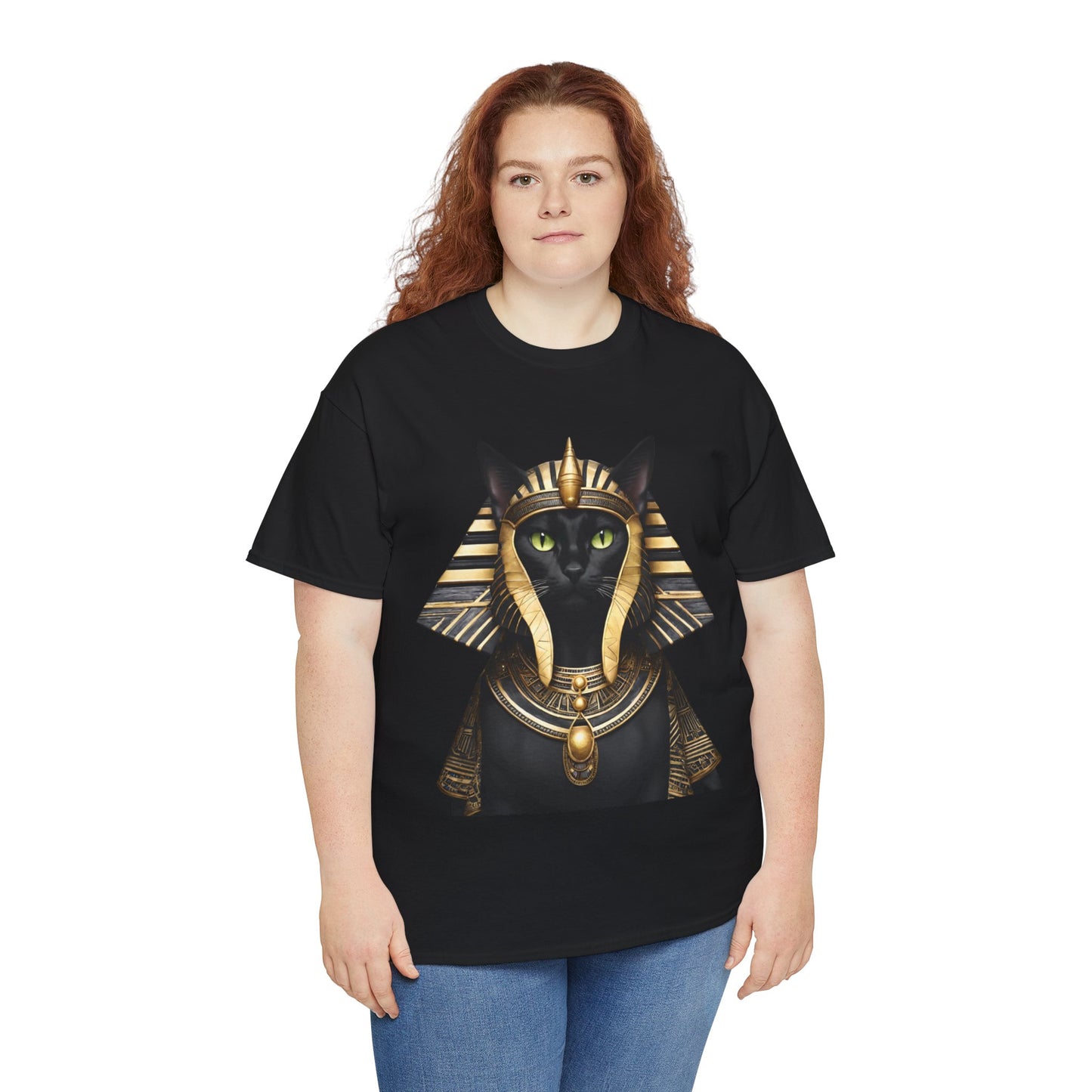 Black & Gold Egyptian Princess Pharaoh Kitty Cat Women's Plus Cotton Short Sleeved Tee Size xl-5xl