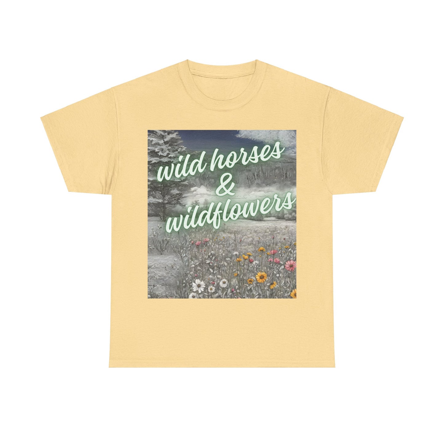 Wild Horses & Wildflowers Country Cowgirl Women's Plus Short Sleeved Cotton Tee Size xl-5xl