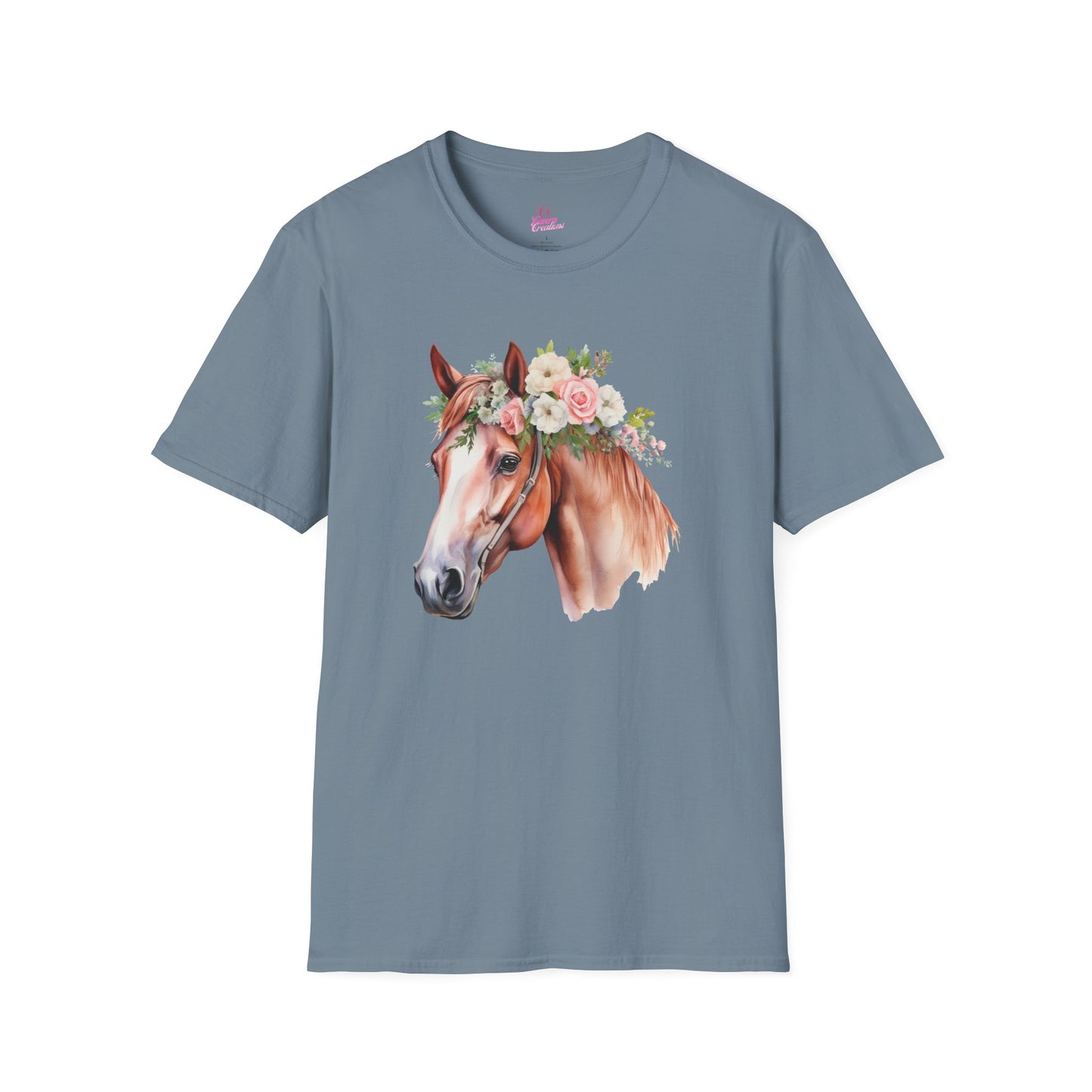 Pink Rose Flower Horse Princess Women's Plus Cotton Short Sleeved Tee Size xl-5xl