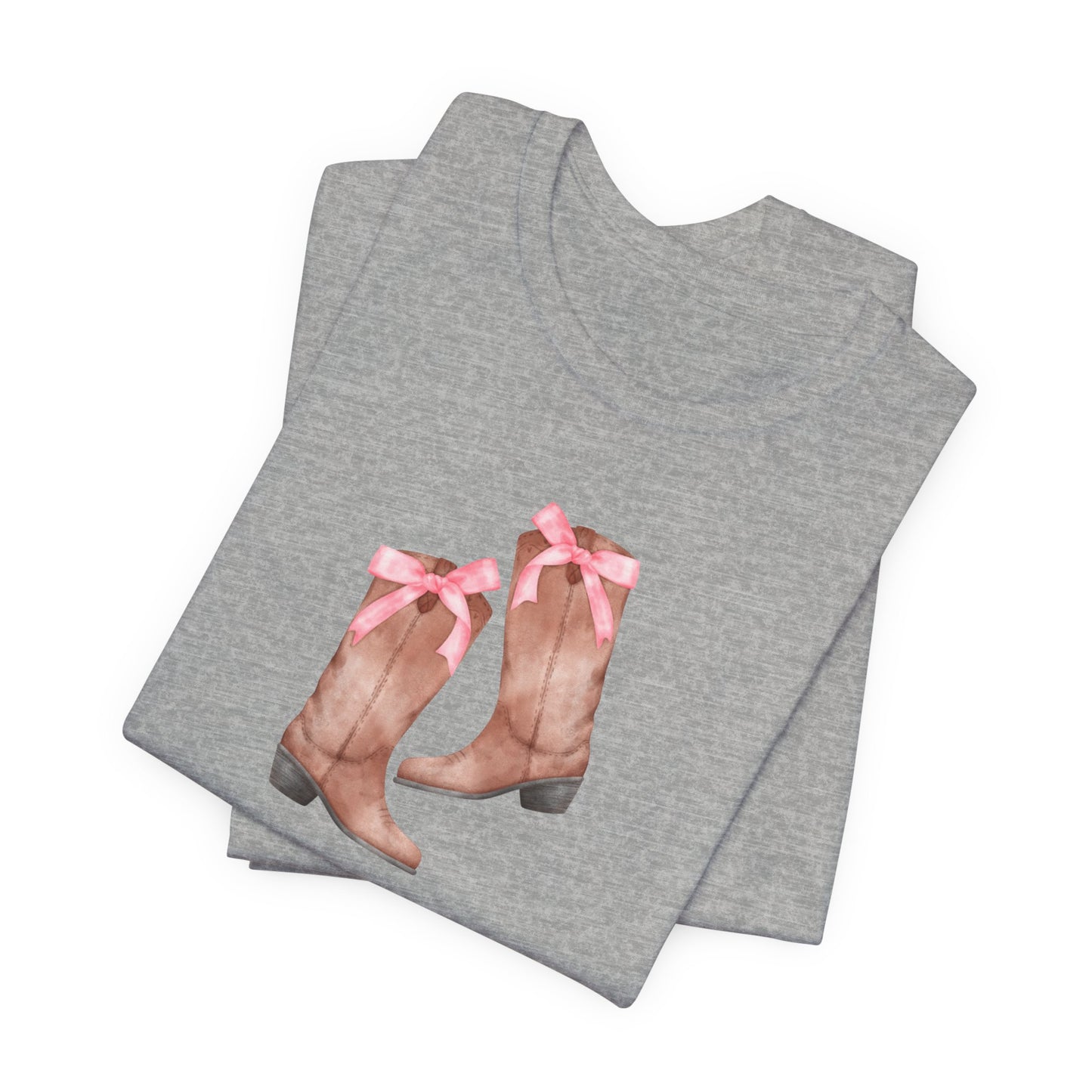 Pink Cowgirl Bow & Boots Women's Jersey Short Sleeved Tee Size S-2xl