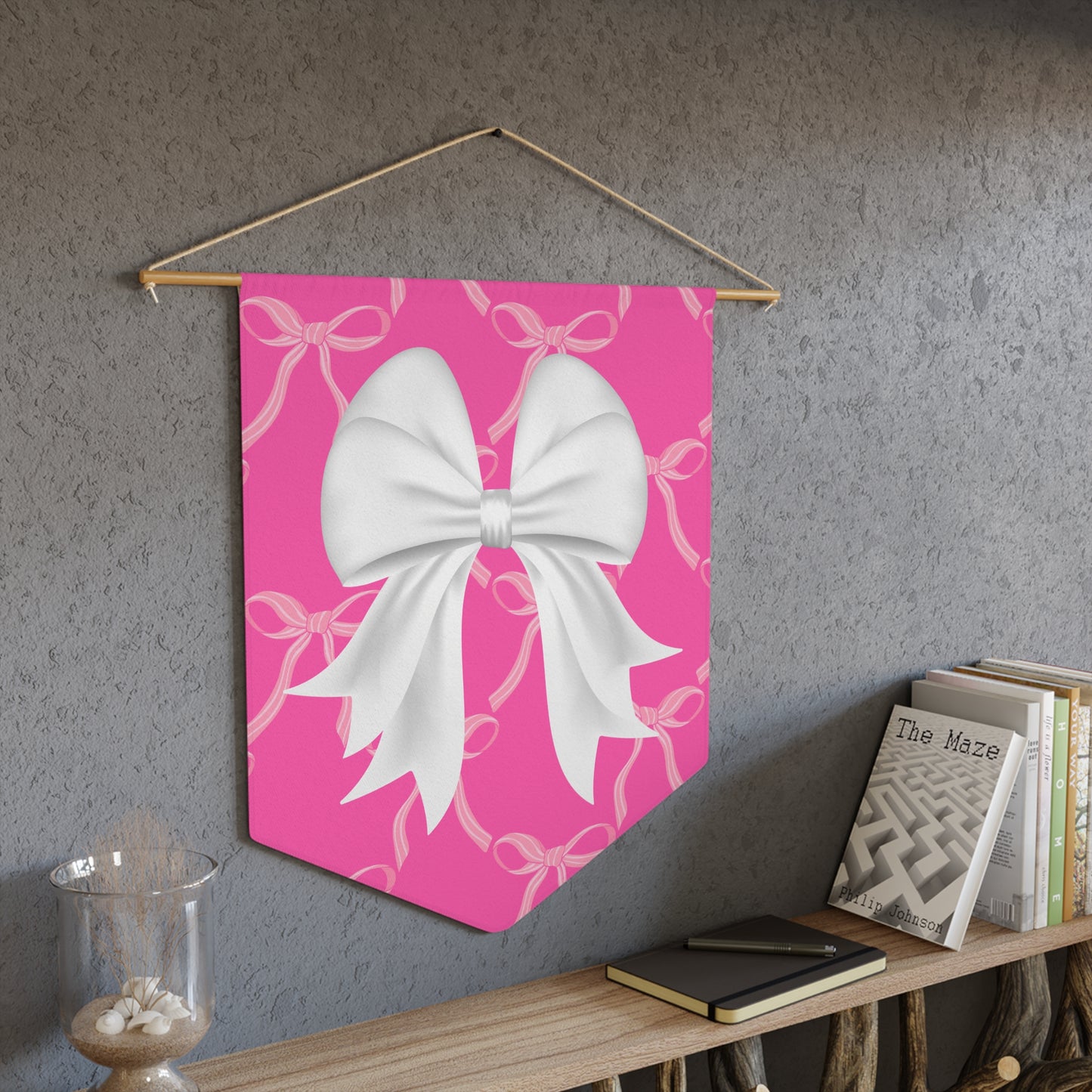 Bubblegum Pink Coquette White Bow Pennant
